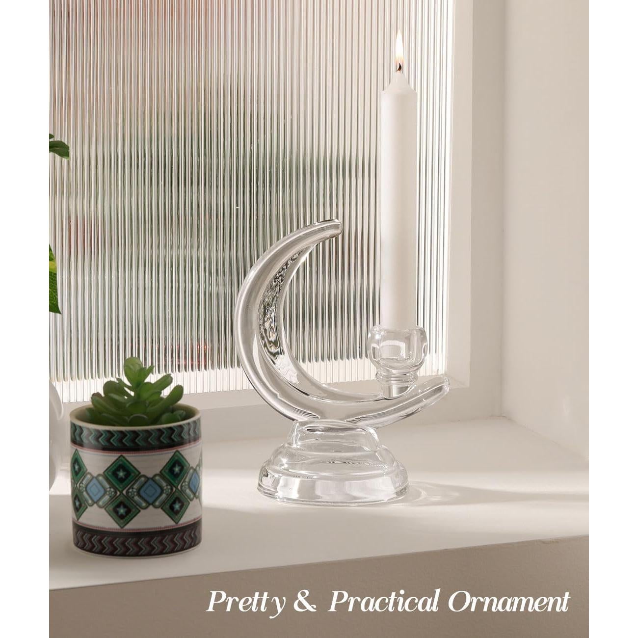 Soporte de Vela de Vidrio Lewondr Media Luna 17 cm Decorativo