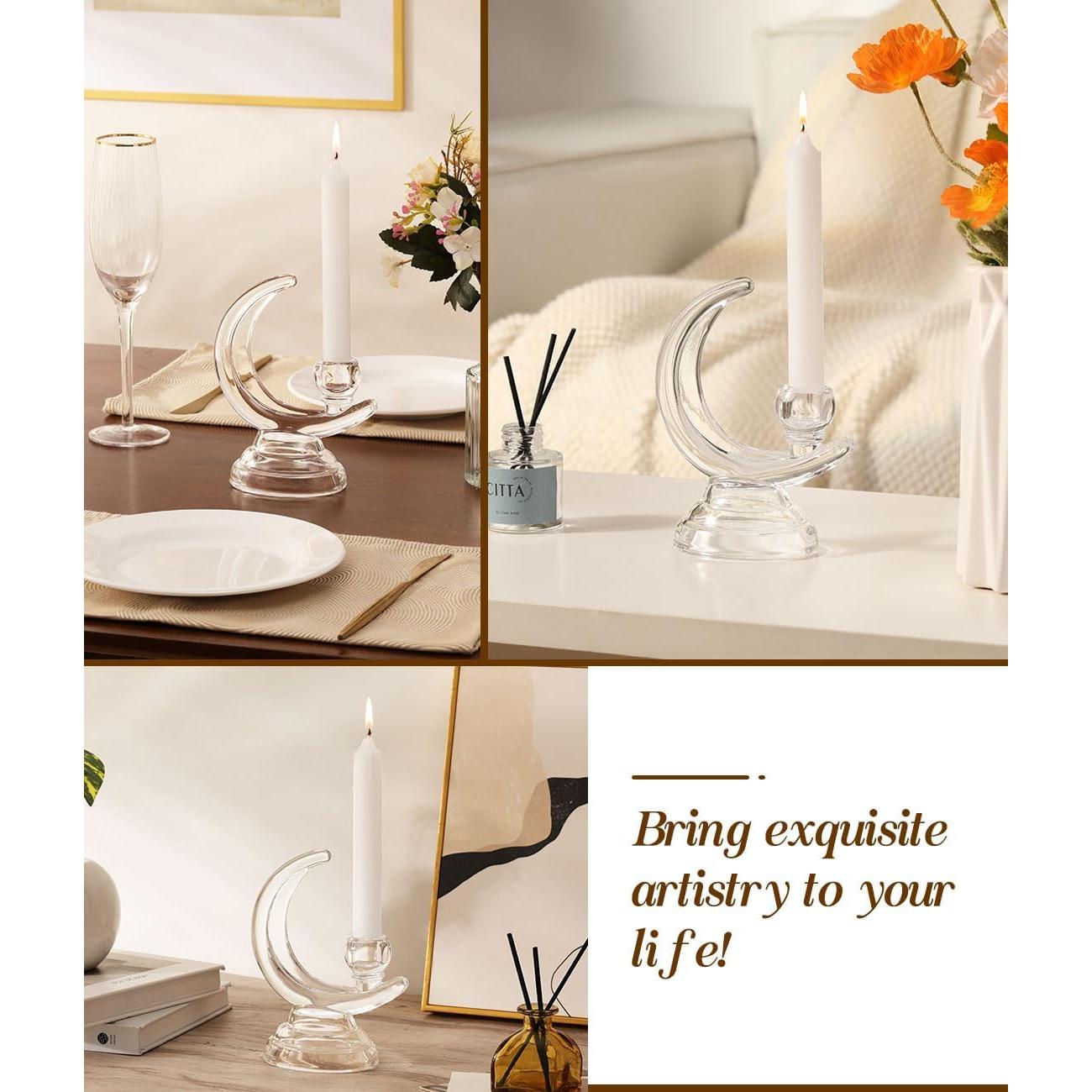 Soporte de Vela de Vidrio Lewondr Media Luna 17 cm Decorativo