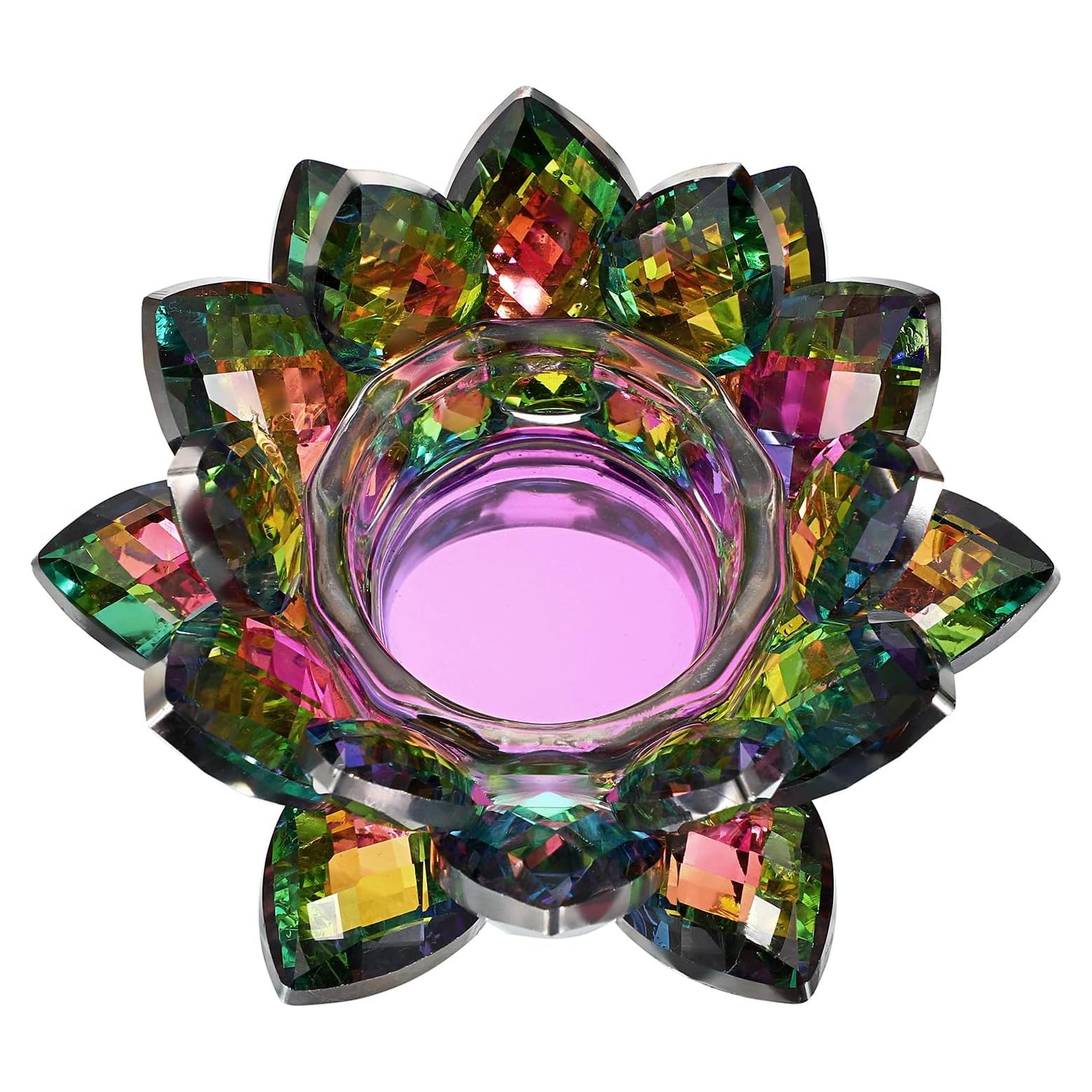 Soporte para vela de té cristal loto colorido OwnMy 11.5cm