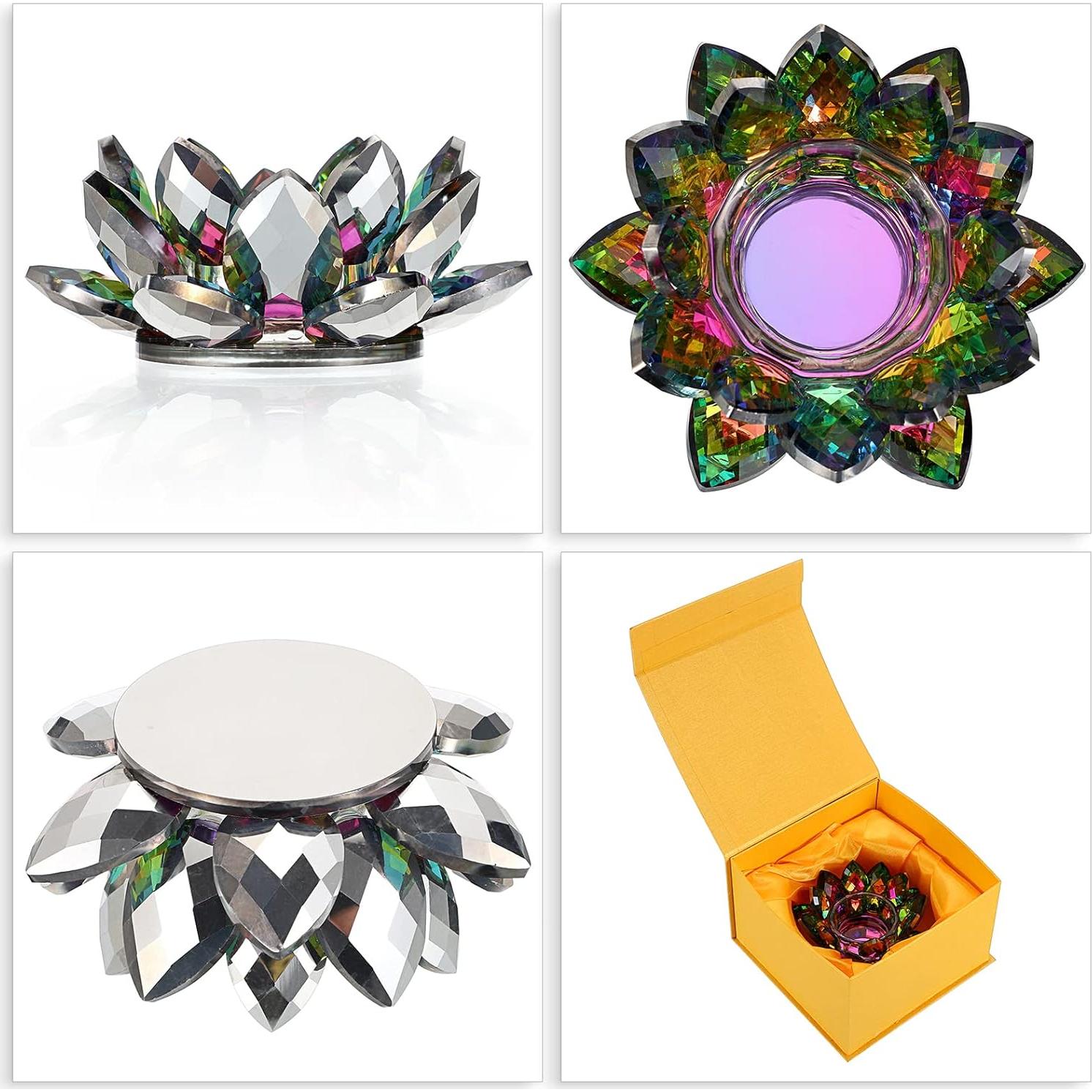 Soporte para vela de té cristal loto colorido OwnMy 11.5cm