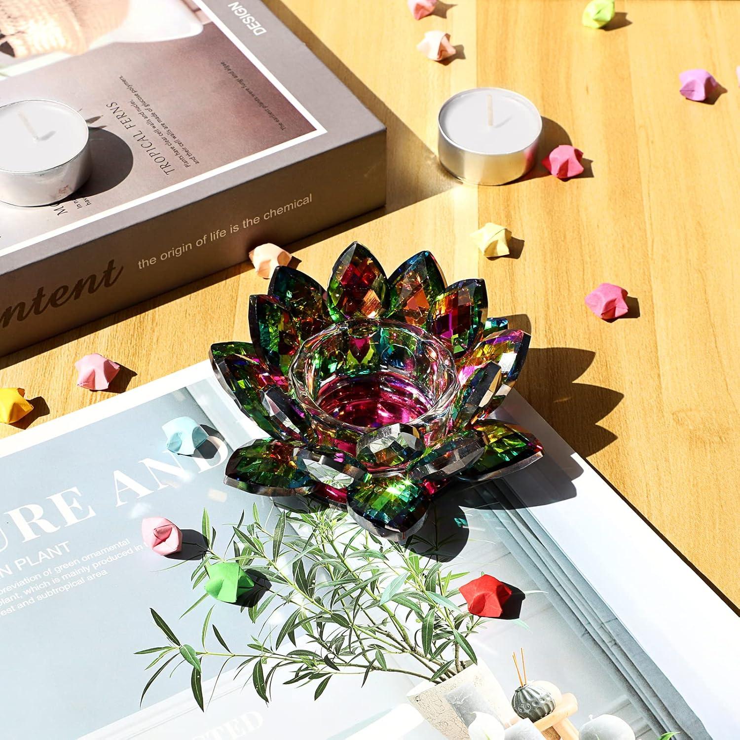 Soporte para vela de té cristal loto colorido OwnMy 11.5cm