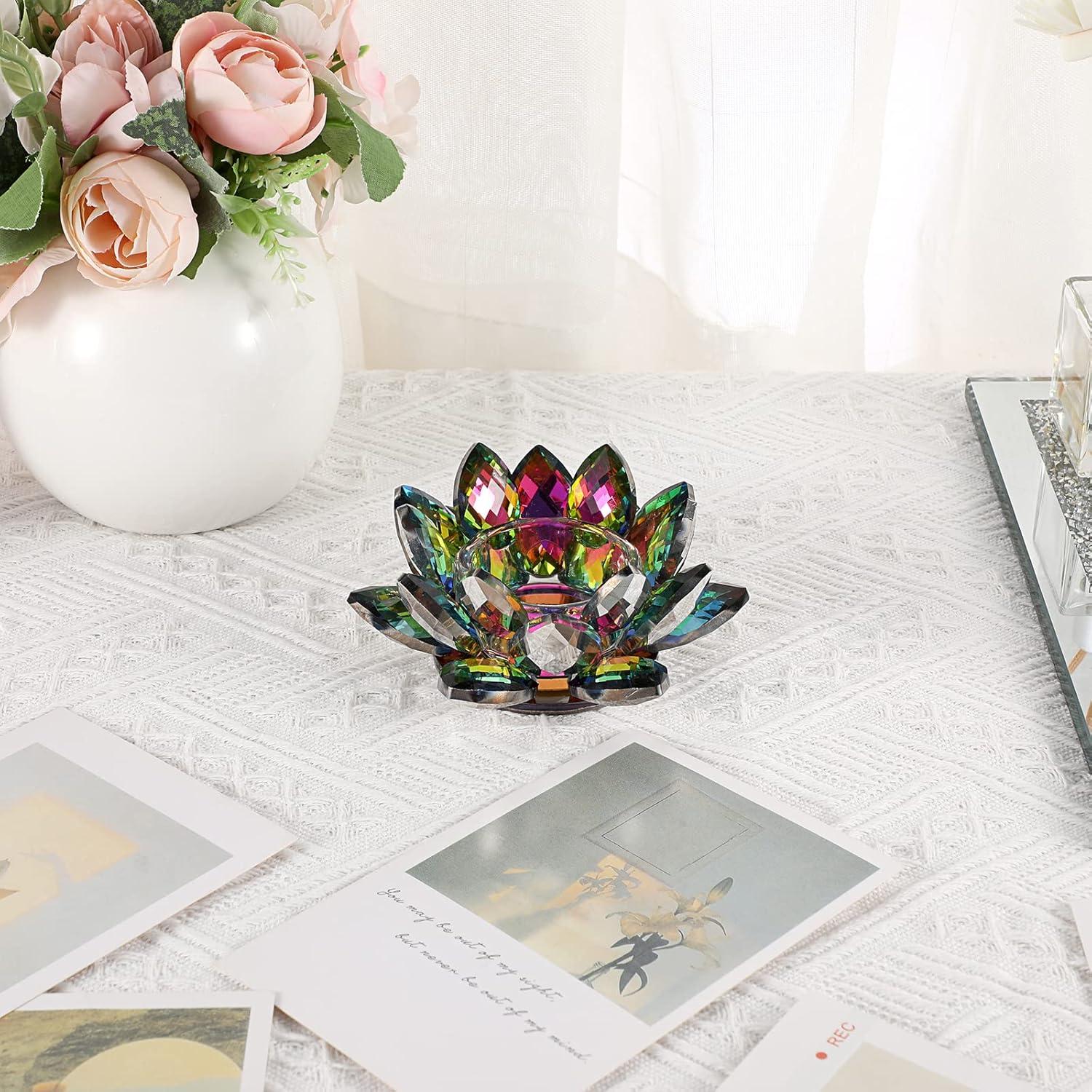 Soporte para vela de té cristal loto colorido OwnMy 11.5cm