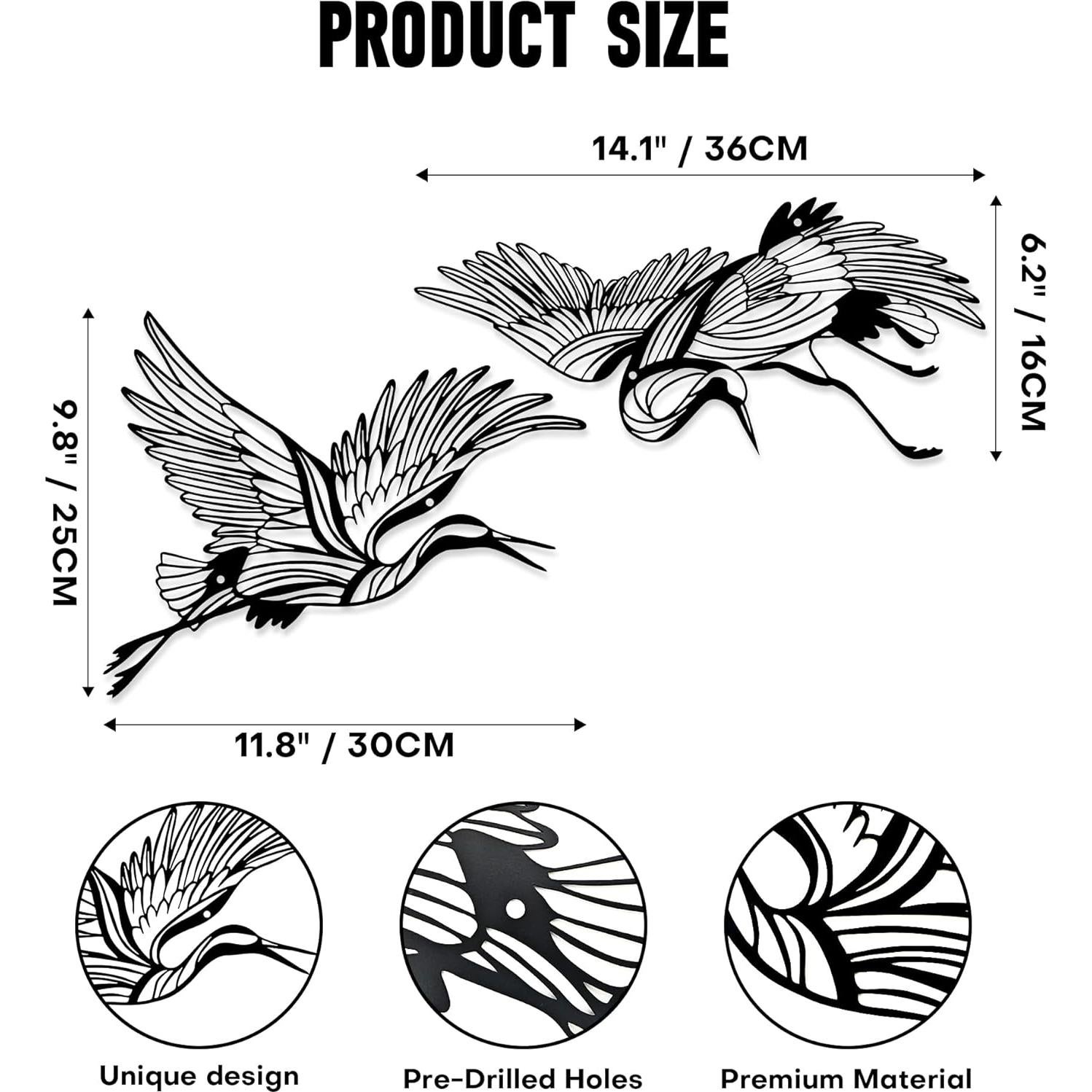 Arte de Pared de Metal Rajukit - Grullas Voladoras 2 Paneles