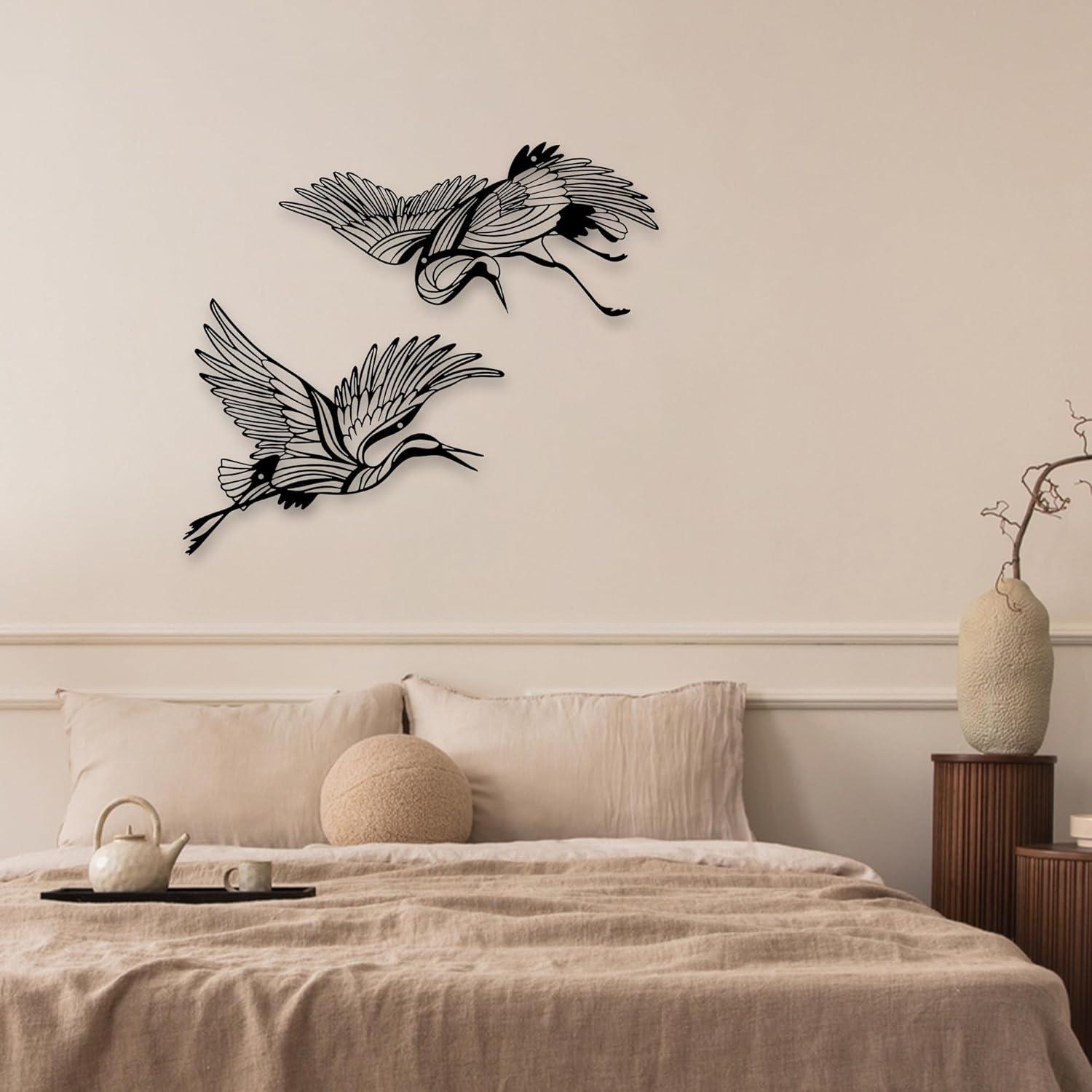 Arte de Pared de Metal Rajukit - Grullas Voladoras 2 Paneles