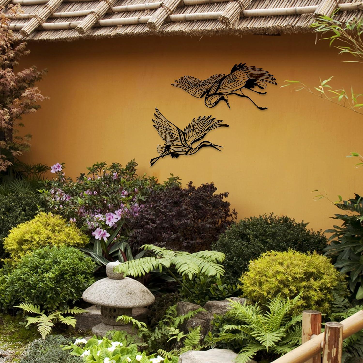 Arte de Pared de Metal Rajukit - Grullas Voladoras 2 Paneles