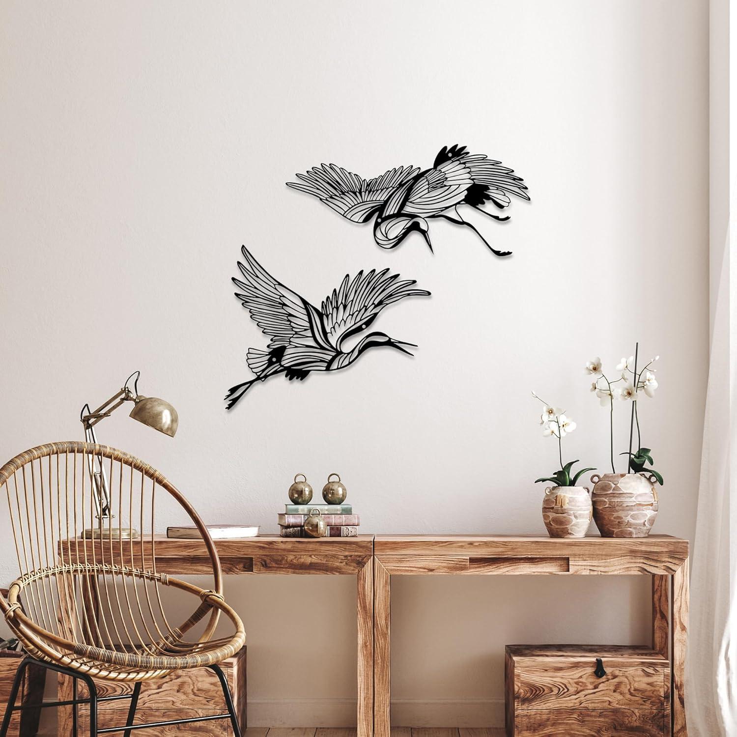 Arte de Pared de Metal Rajukit - Grullas Voladoras 2 Paneles