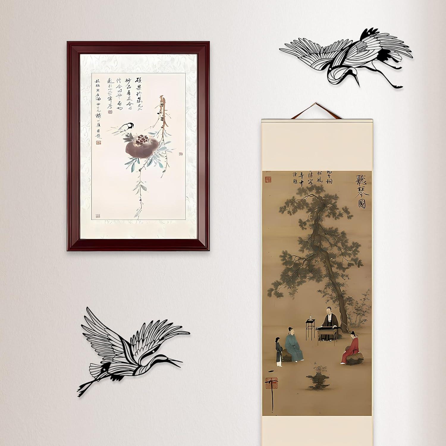 Arte de Pared de Metal Rajukit - Grullas Voladoras 2 Paneles