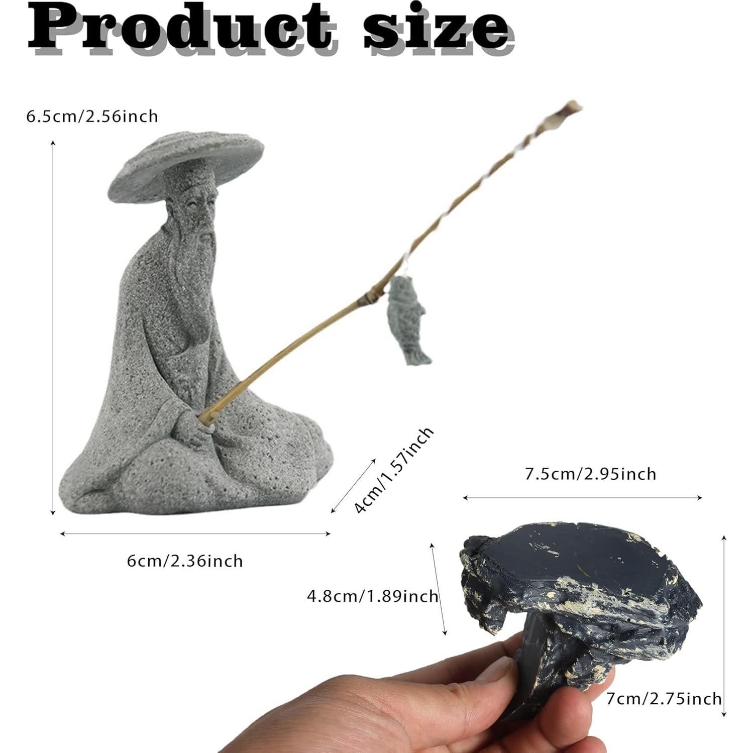 Estatua Pescador Zen LIYAOLI - Mini Figurina Arenisca 6.5cm