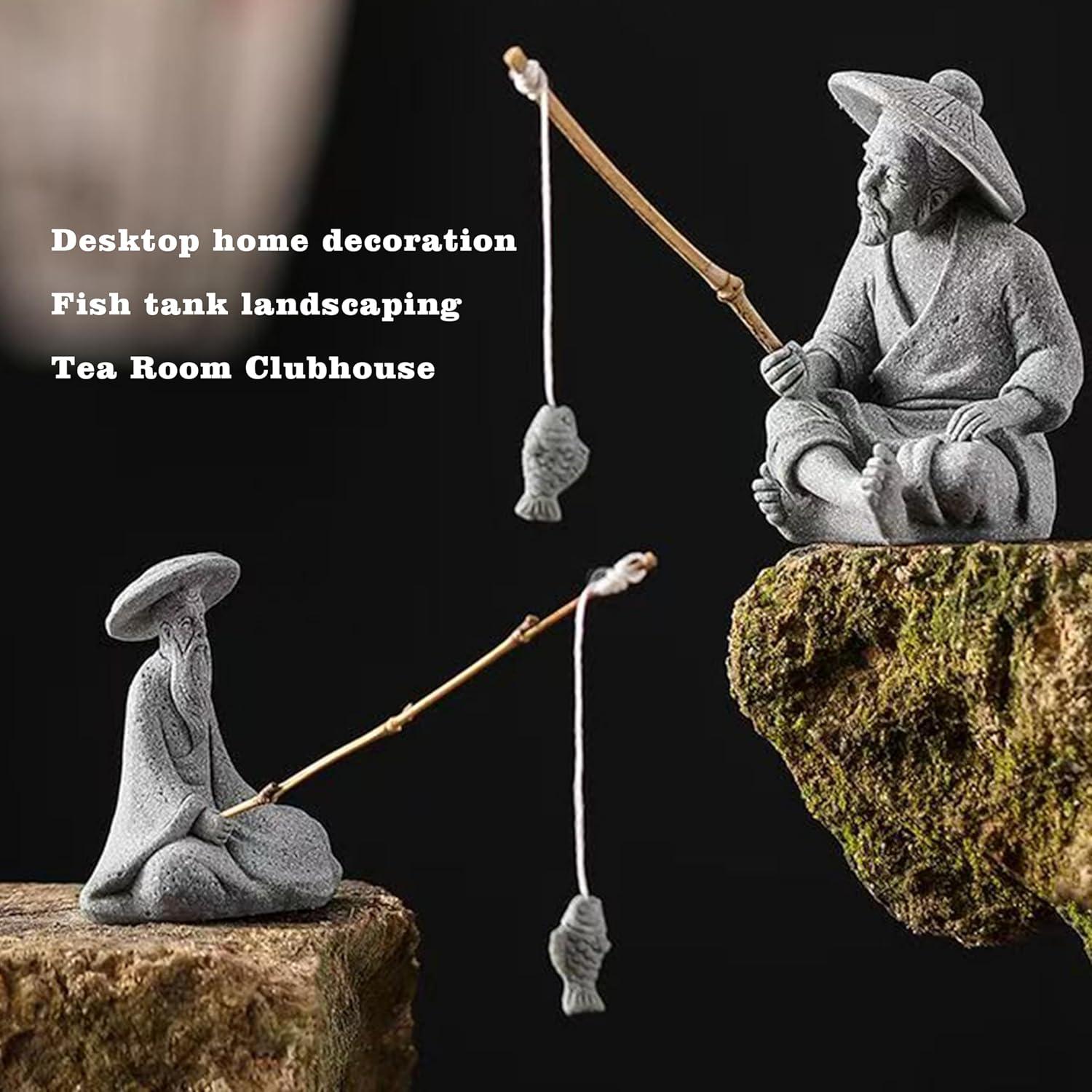 Estatua Pescador Zen LIYAOLI - Mini Figurina Arenisca 6.5cm