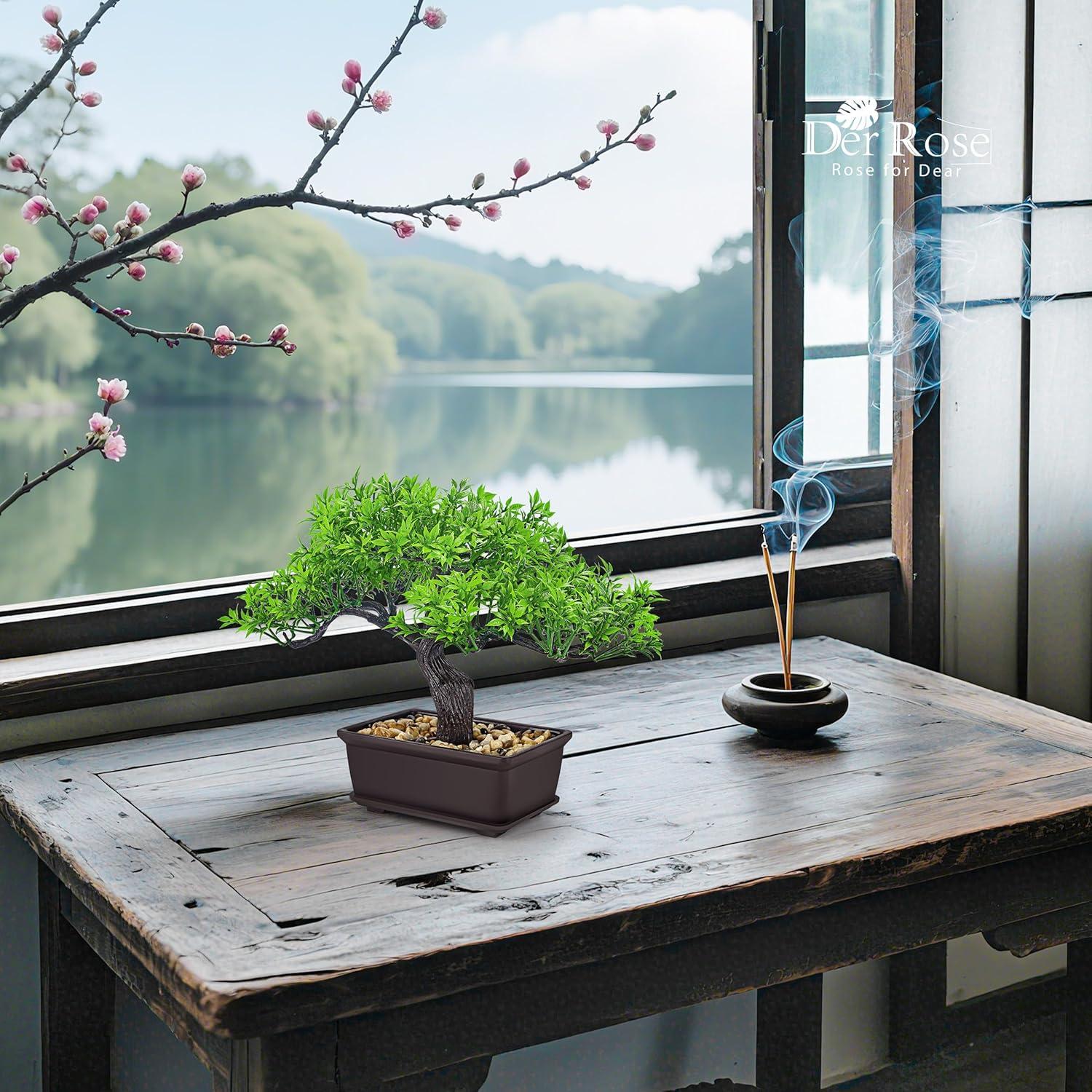 Bonsai Artificial Der Rose 20 cm en Maceta Decorativa Verde