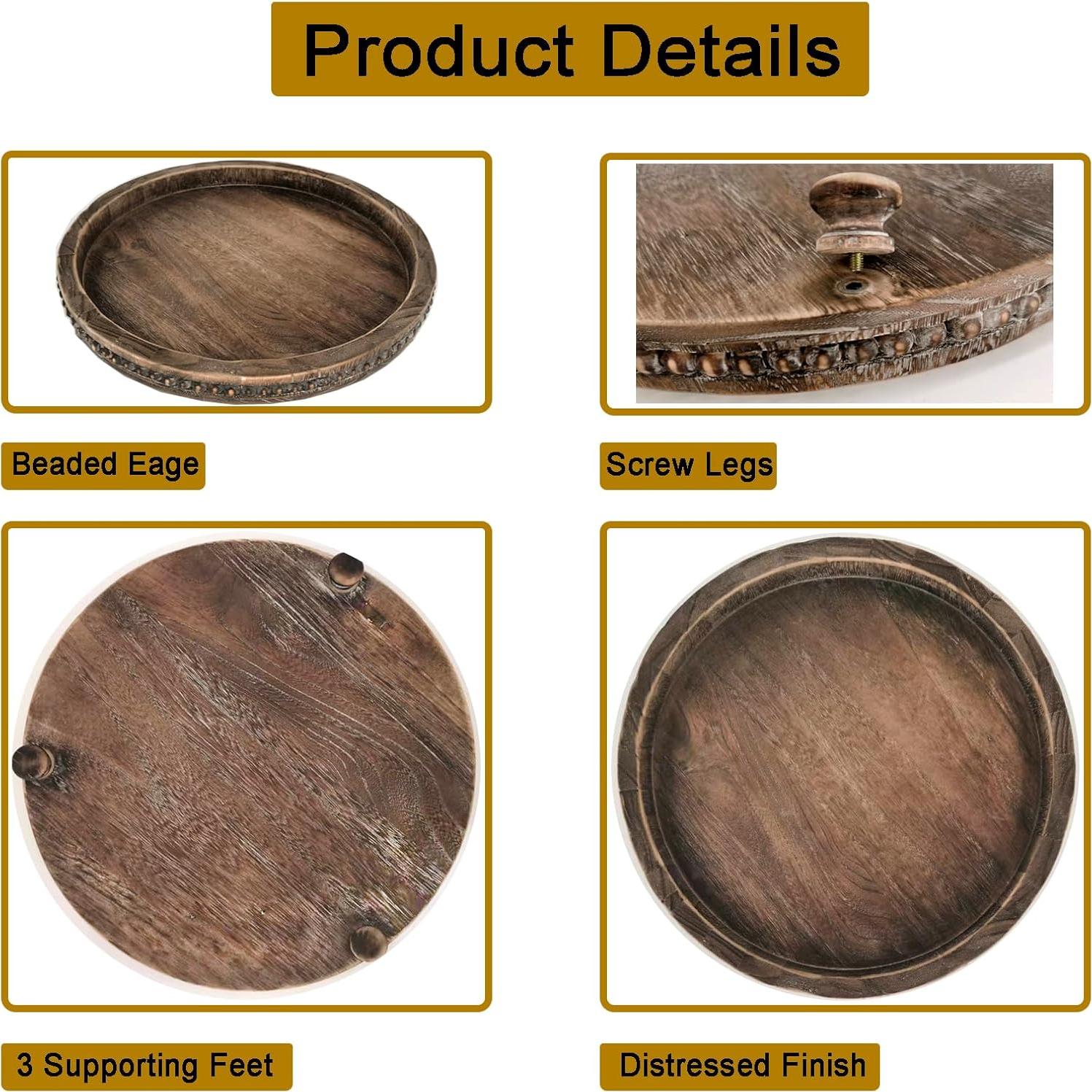 Bandeja Decorativa Redonda de Madera 30.48cm ouosawa Marrón