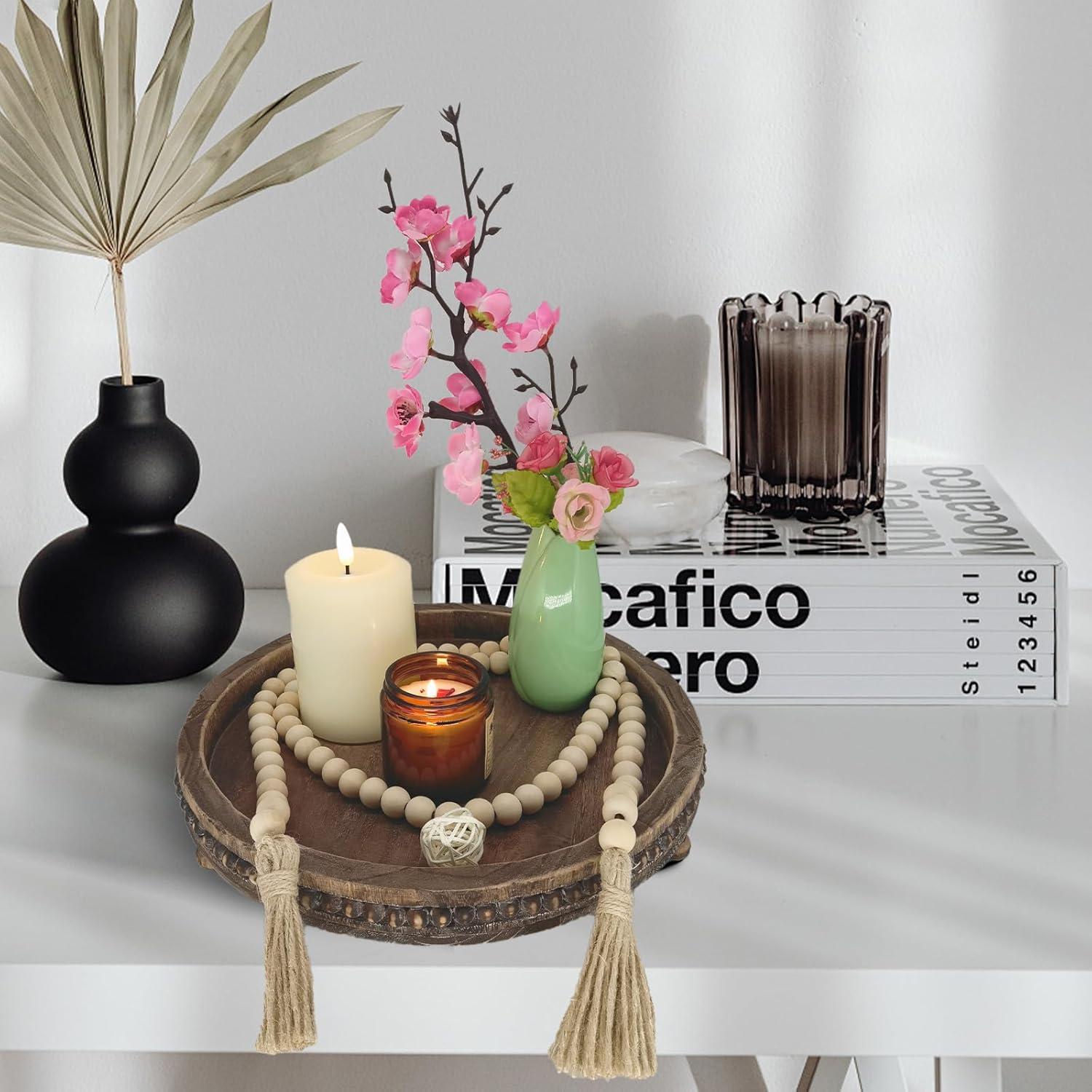 Bandeja Decorativa Redonda de Madera 30.48cm ouosawa Marrón