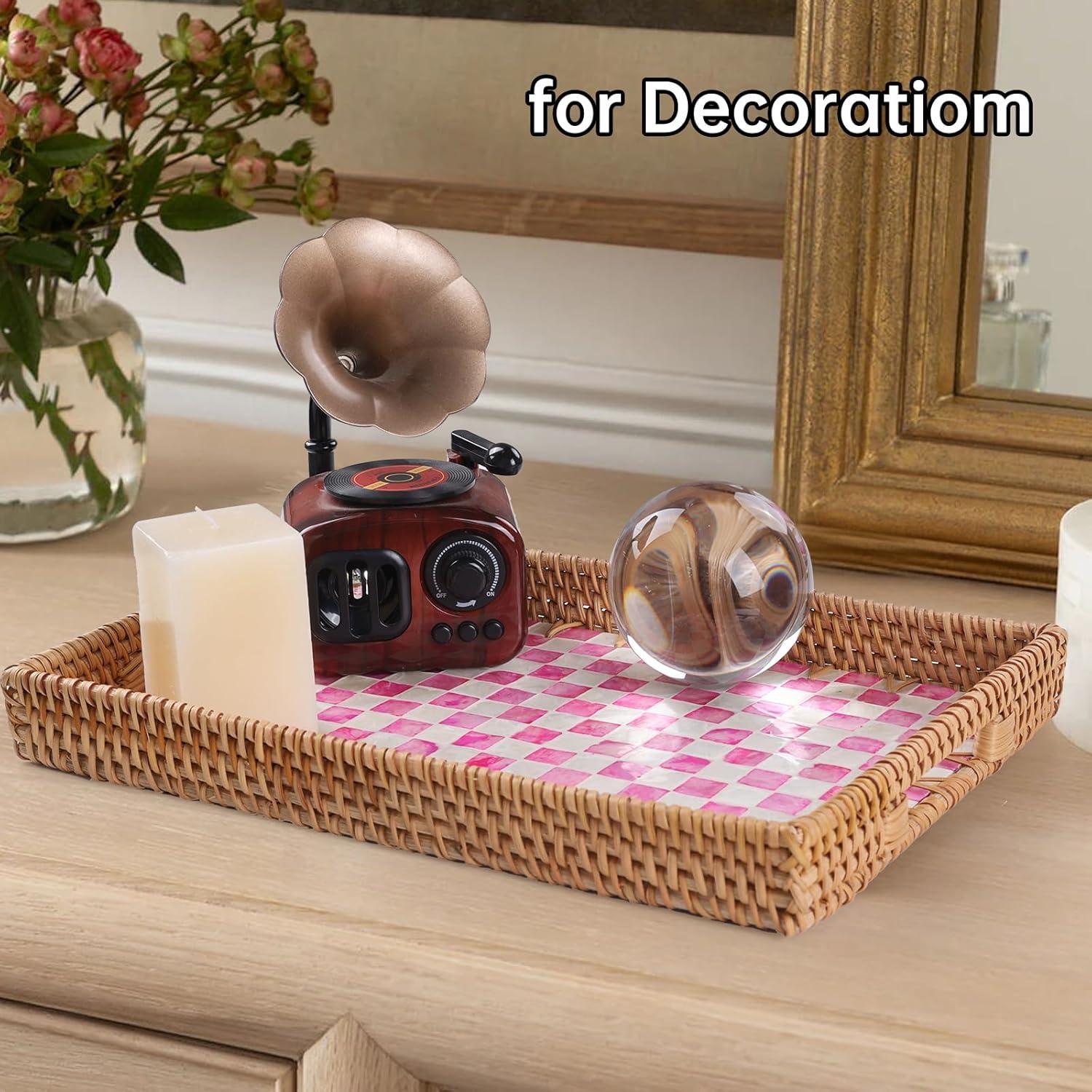 Bandeja Rectangular de Ratán Tynulox con Madreperla 33x23 cm