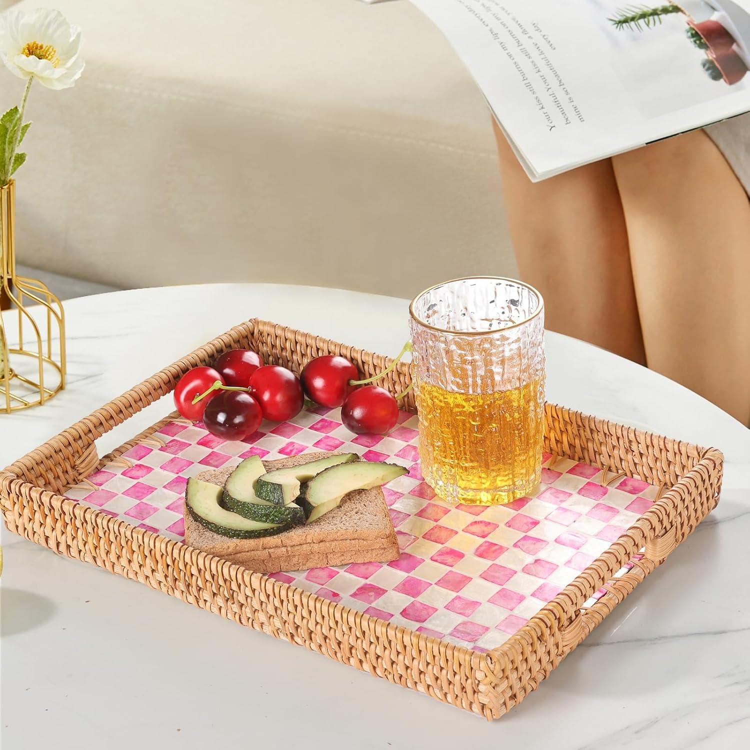 Bandeja Rectangular de Ratán Tynulox con Madreperla 33x23 cm