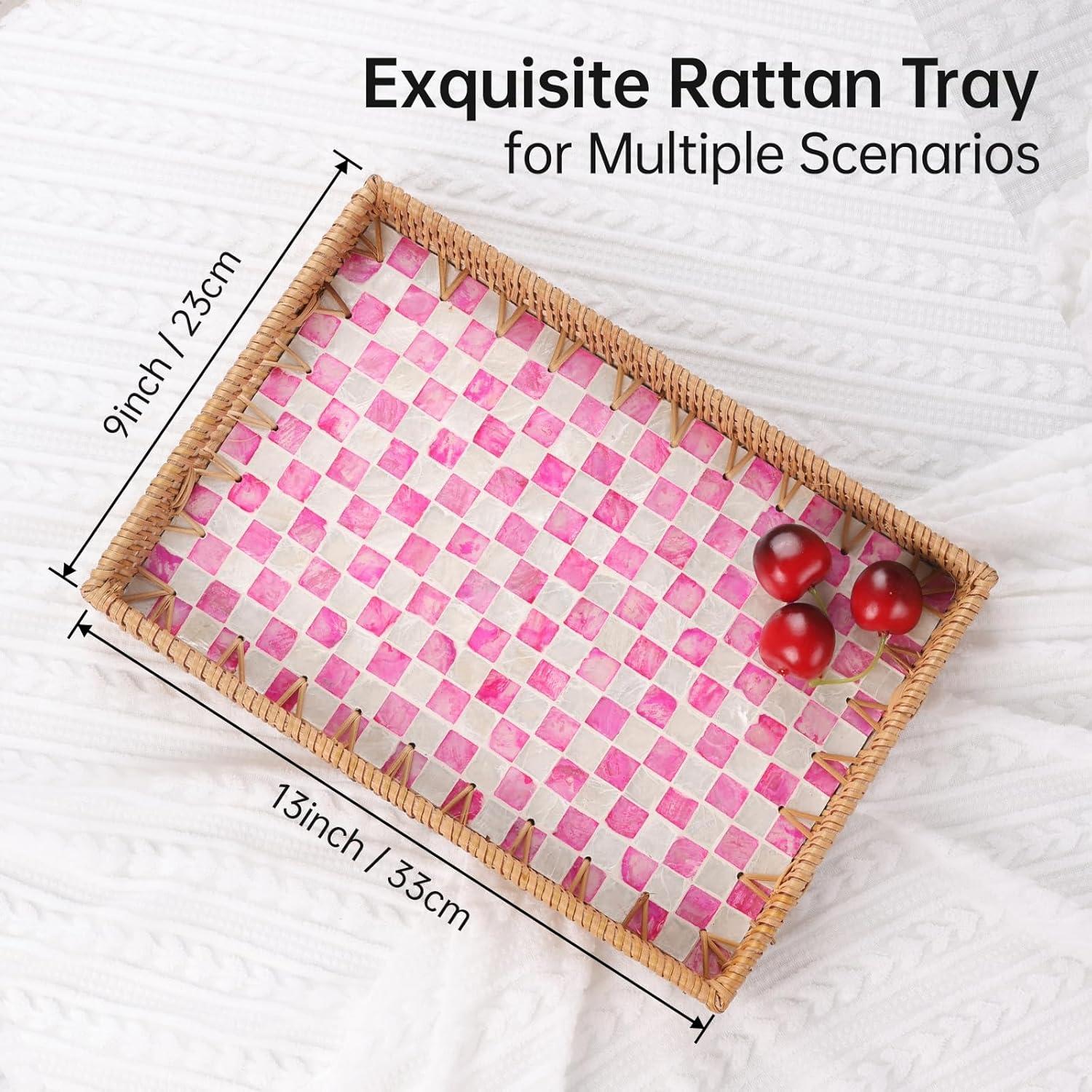 Bandeja Rectangular de Ratán Tynulox con Madreperla 33x23 cm