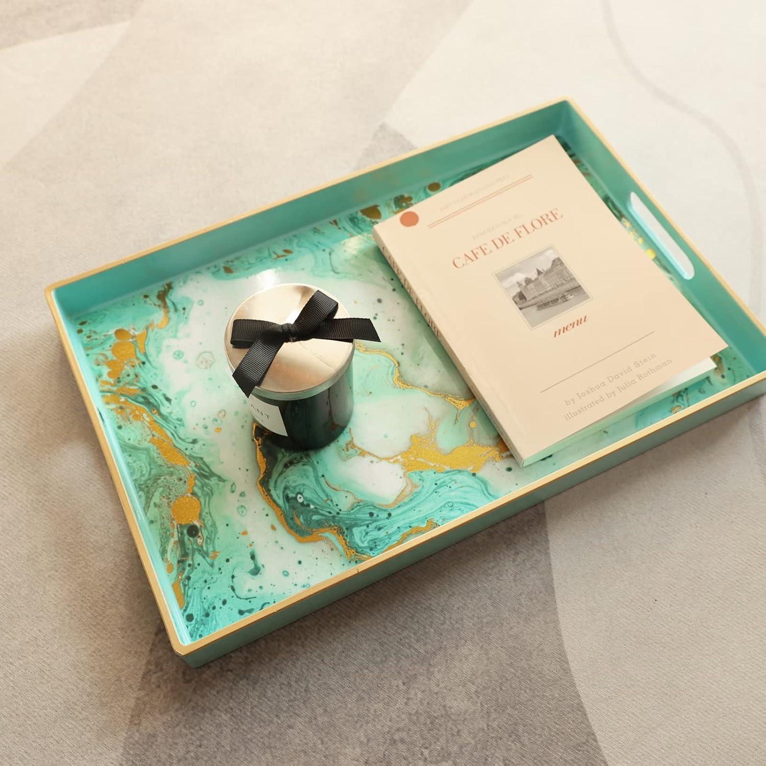 Bandeja Decorativa Rectangular Leemxiiny de Mármol Turquesa 39.9x25.9 cm