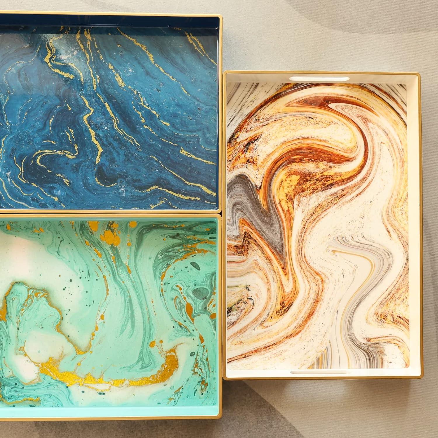 Bandeja Decorativa Rectangular Leemxiiny de Mármol Turquesa 39.9x25.9 cm