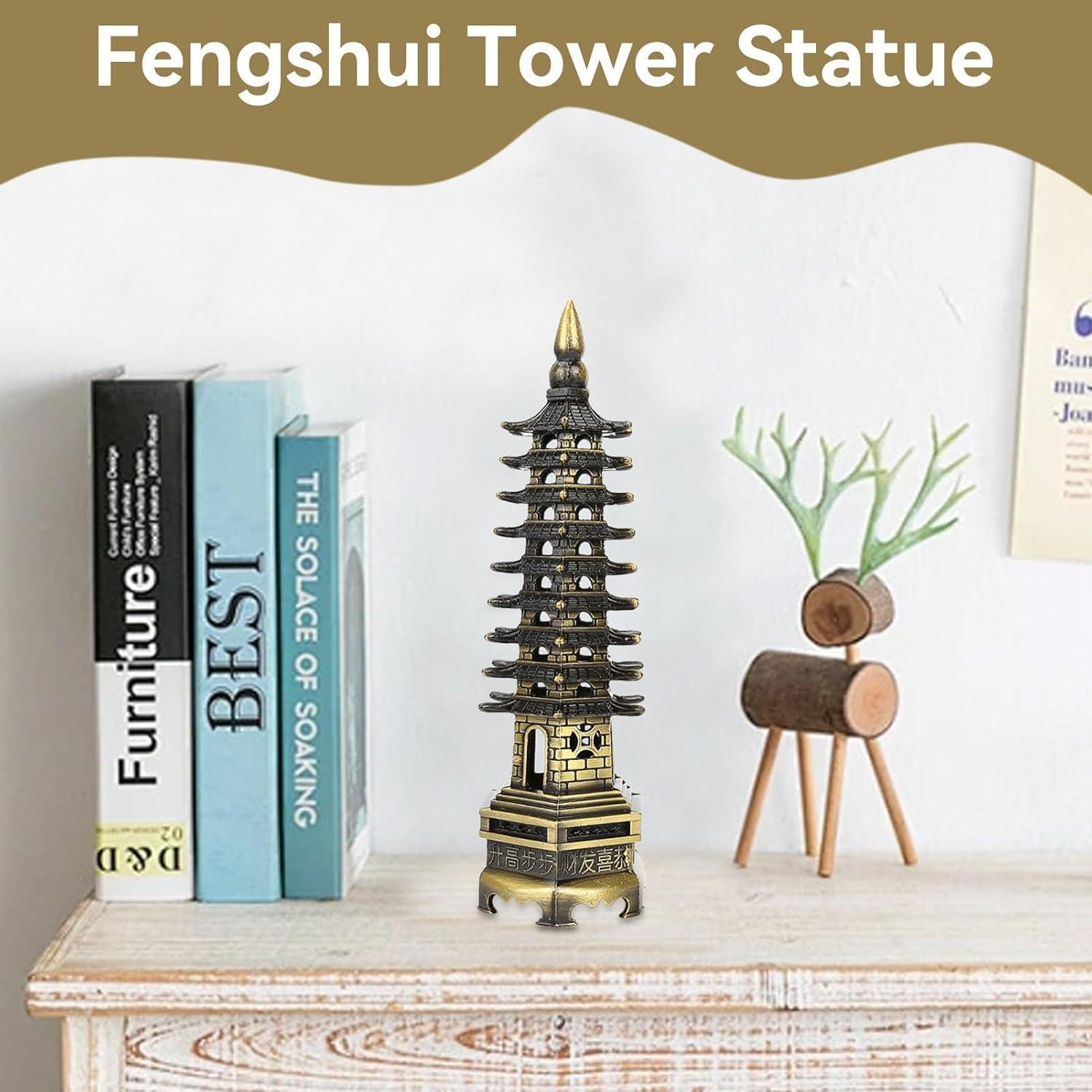 Estatua de Torre Feng Shui WenChang 18 cm Agatige Bronce