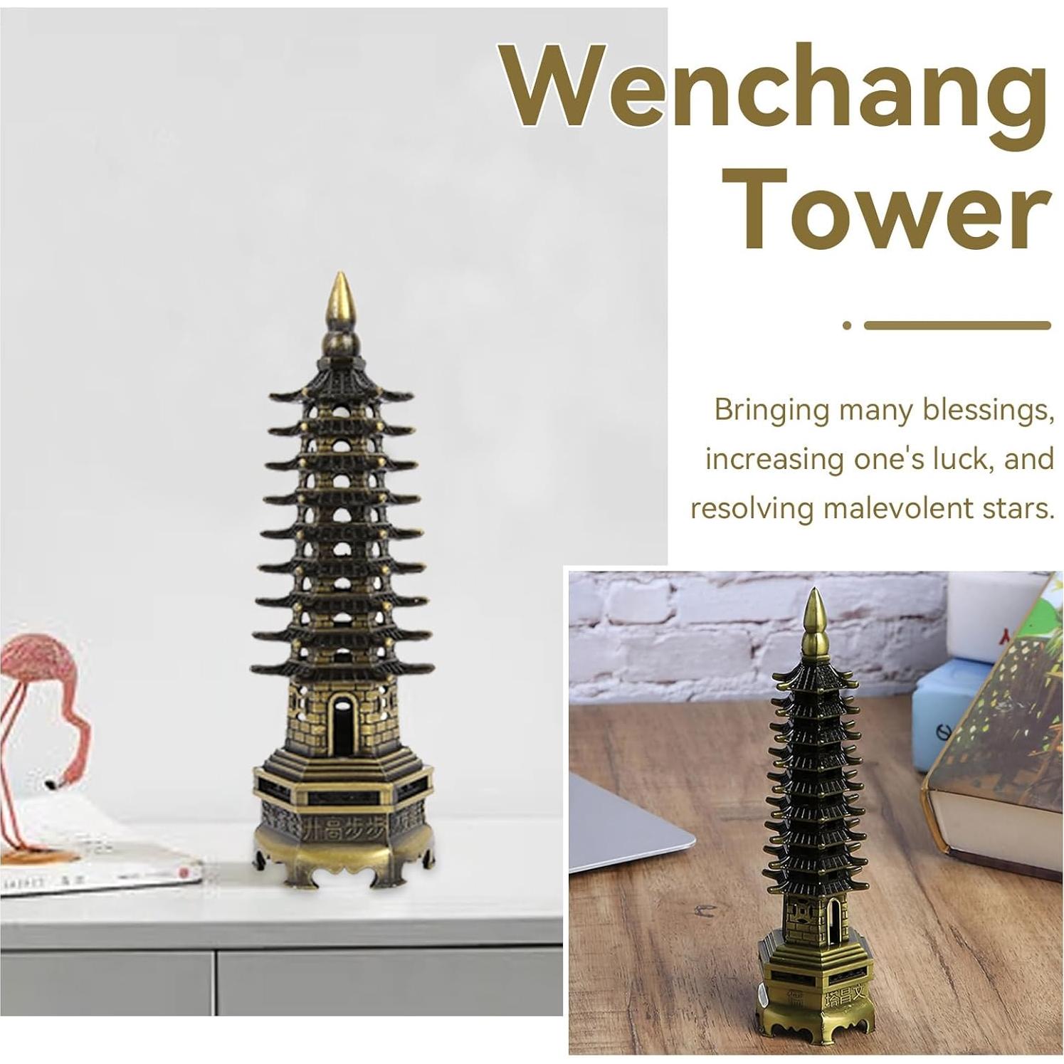 Estatua de Torre Feng Shui WenChang 18 cm Agatige Bronce