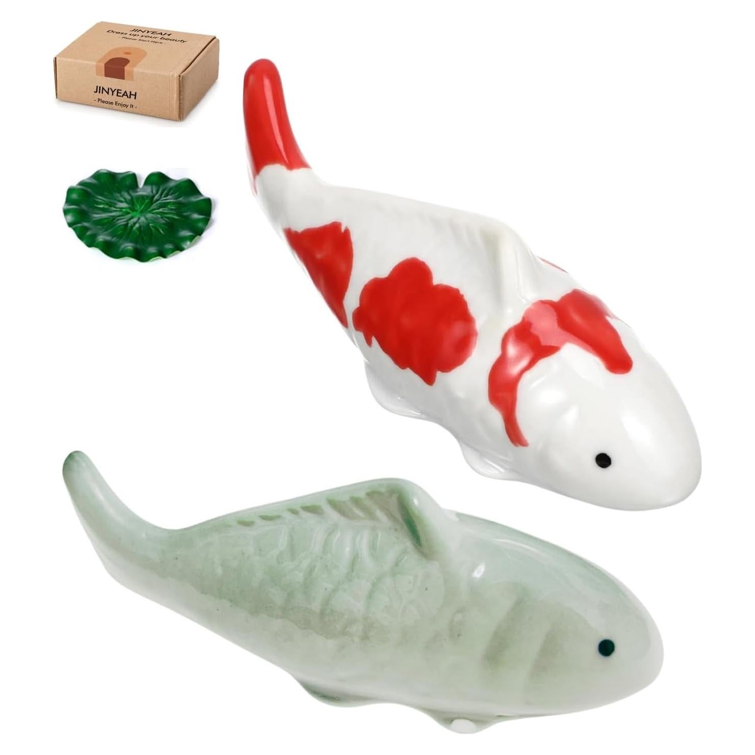 Pez Koi Flotante de Cerámica JINYEAH - 2 Piezas 10x4 cm