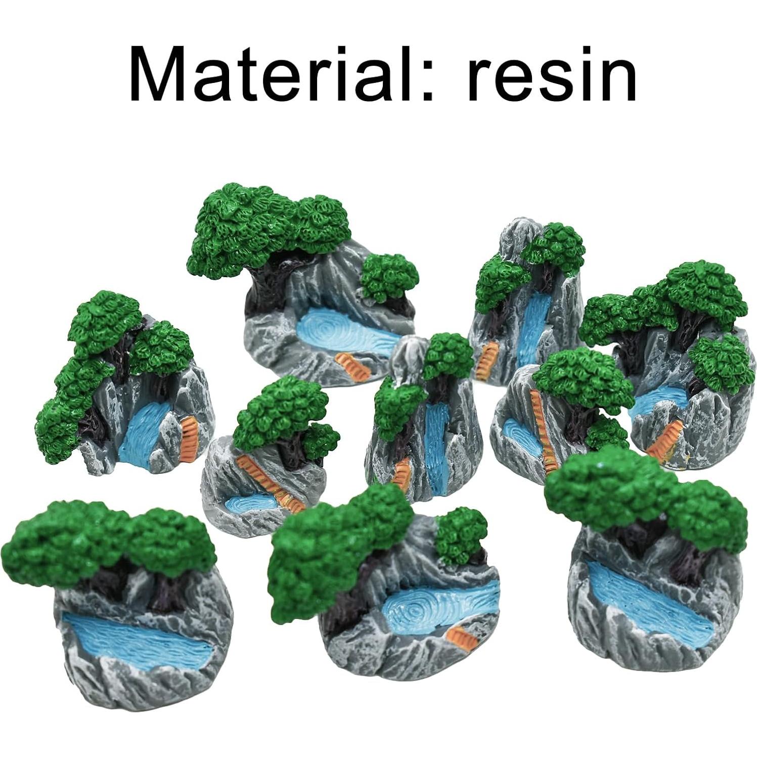 10 Piezas Figuras Miniatura de Montañas y Árboles de Resina