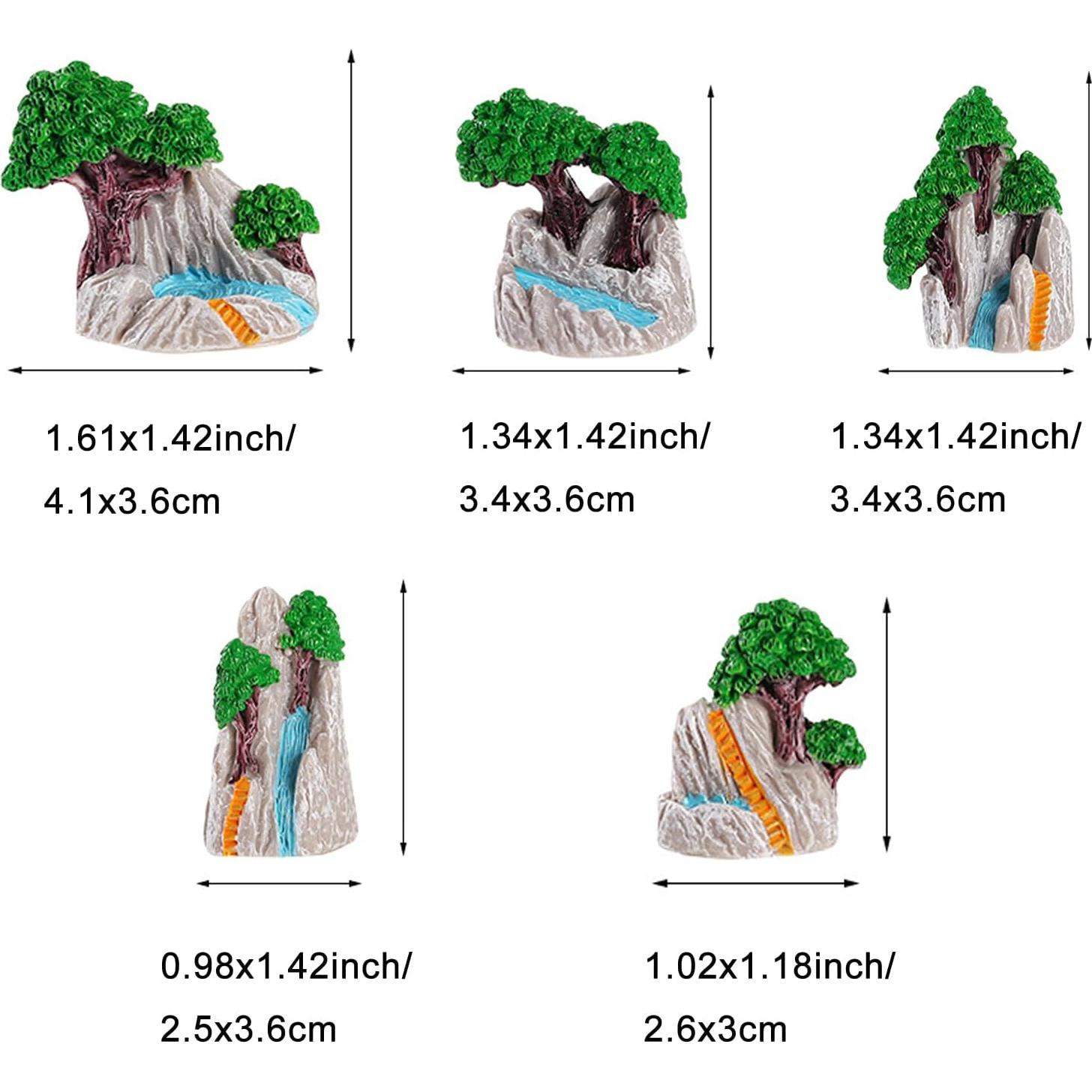 10 Piezas Figuras Miniatura de Montañas y Árboles de Resina