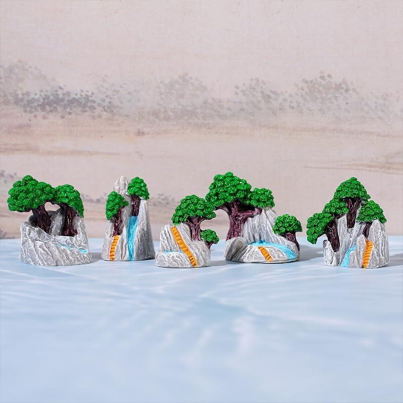 10 Piezas Figuras Miniatura de Montañas y Árboles de Resina