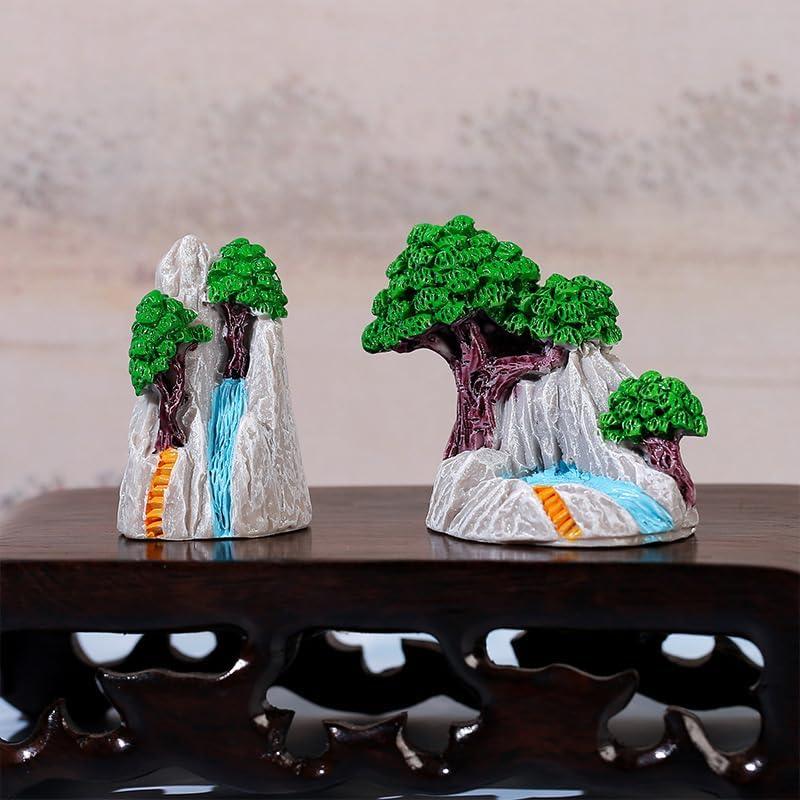 10 Piezas Figuras Miniatura de Montañas y Árboles de Resina