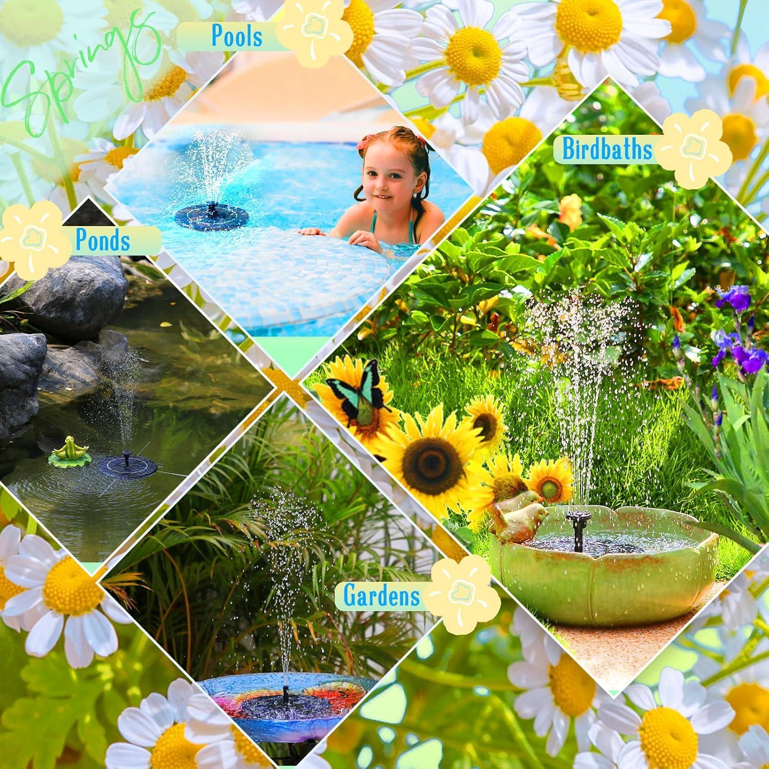 Fuente Solar AMZtime 2025 con 6 Boquillas para Jardín