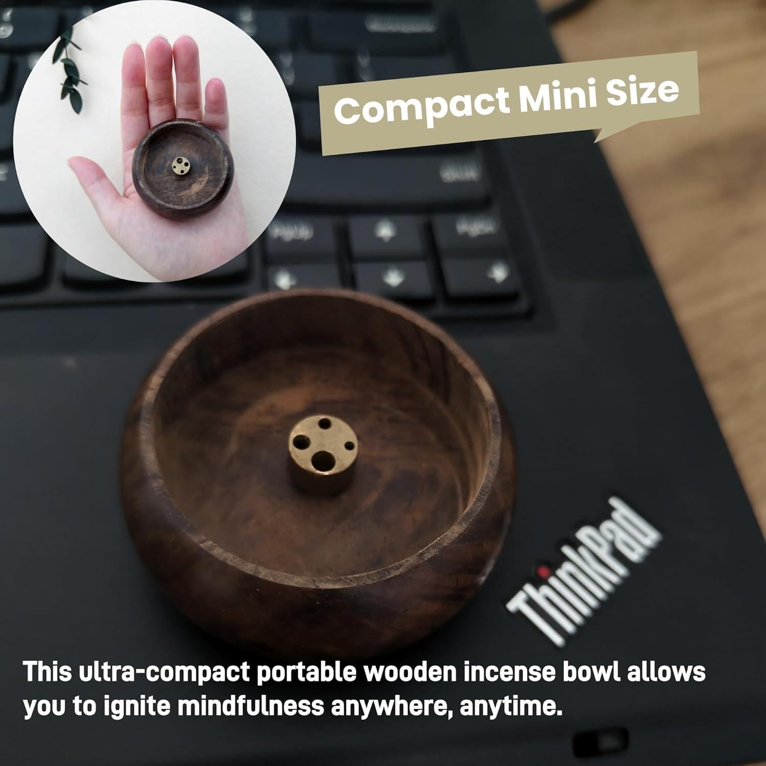 Mini Soporte de Incienso HATRAV de Madera Natural - 4 Agujeros