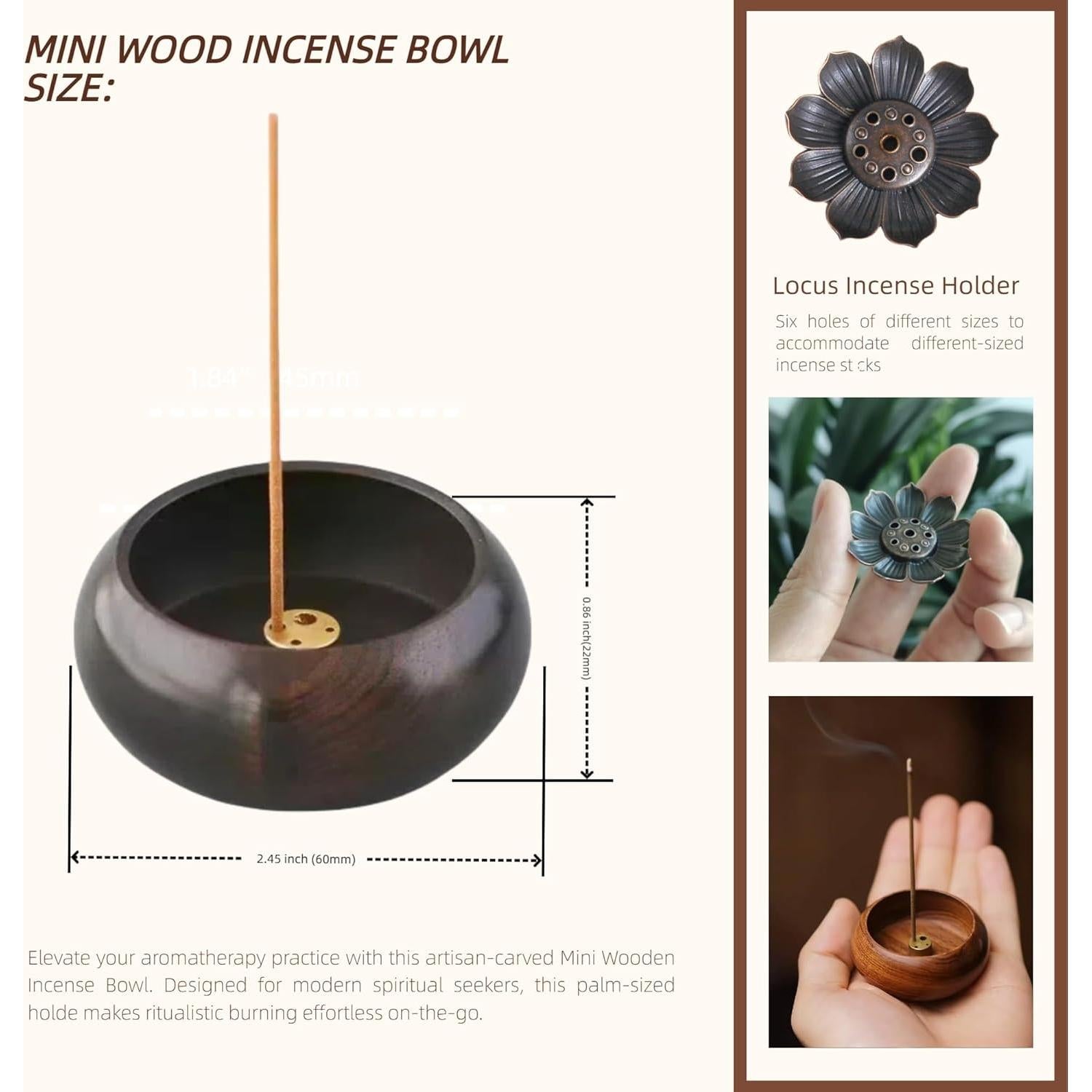 Mini Soporte de Incienso HATRAV de Madera Natural - 4 Agujeros