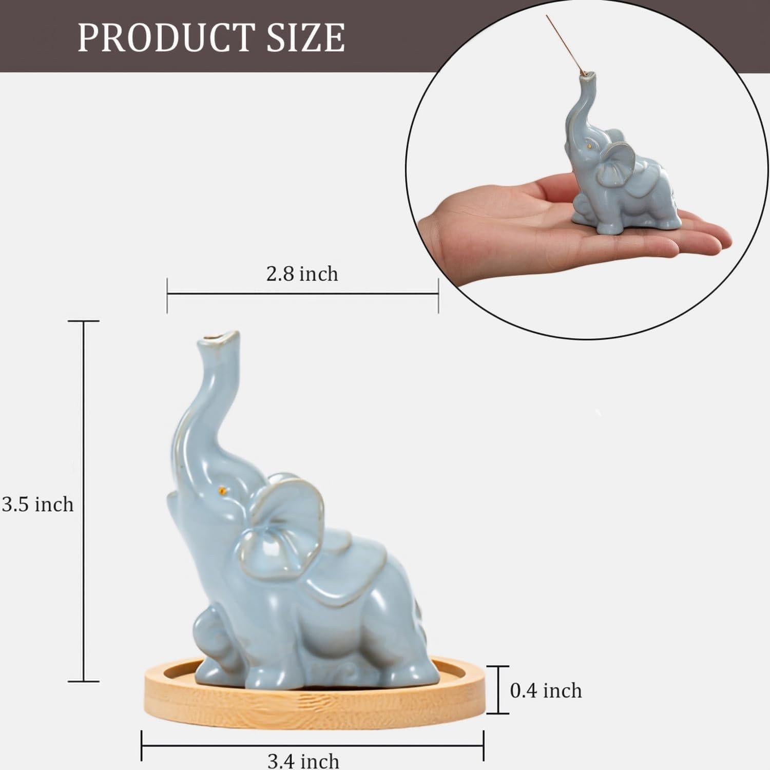 Soporte de Incienso de Cerámica Elefante Azul 8.9 cm con Bandeja