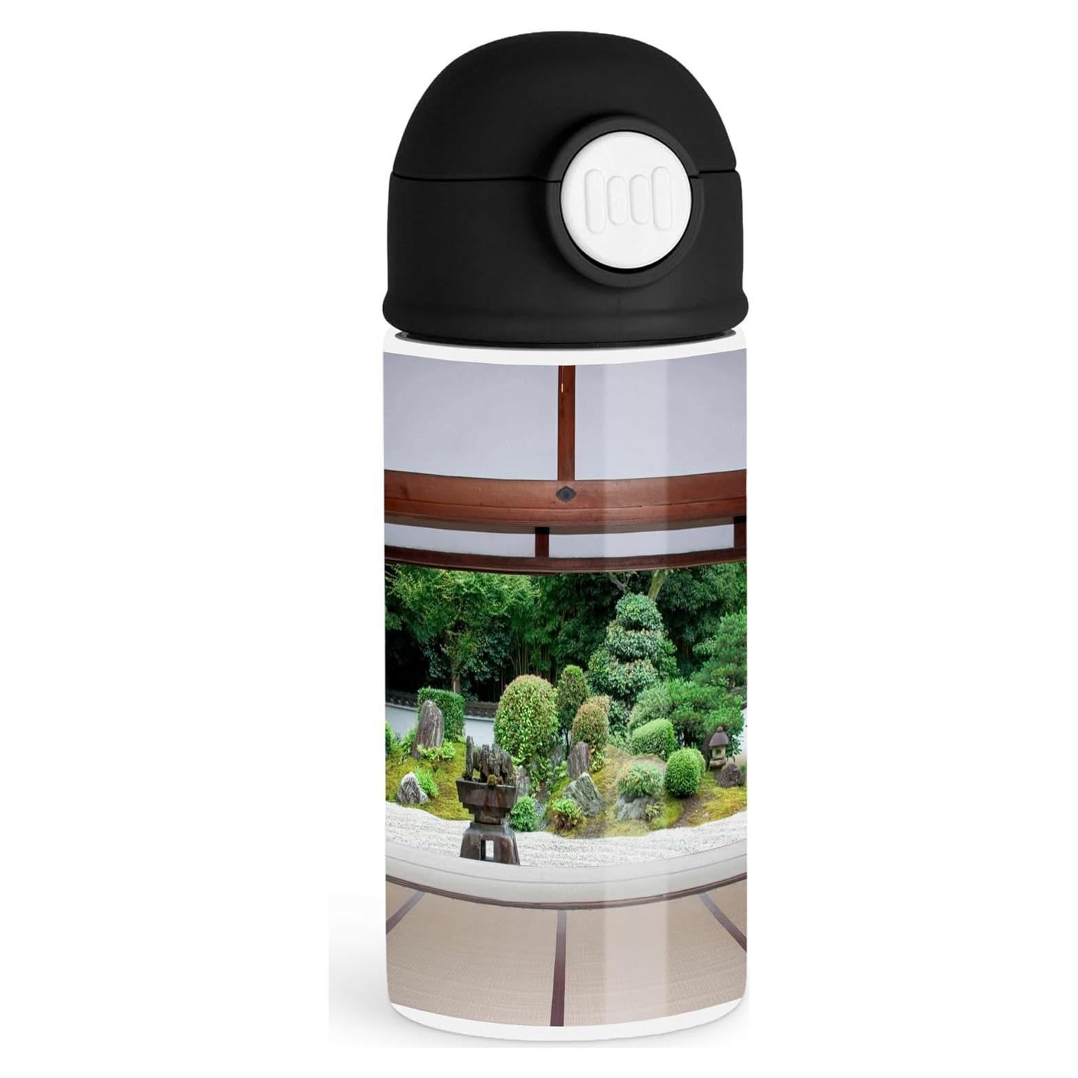 Botella de Agua Aislada 3dRose Negra 355ml Jardín Zen