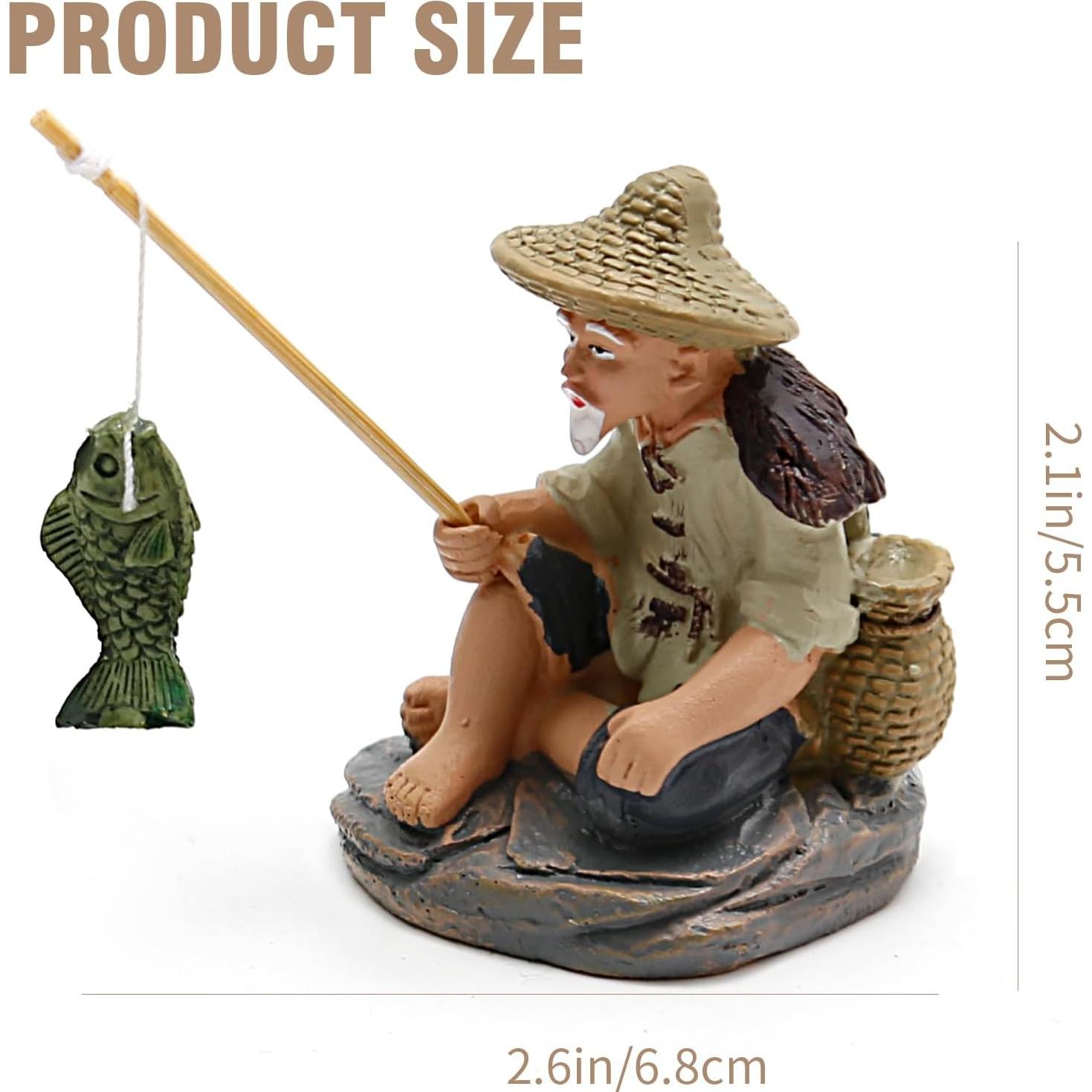 4 Piezas Miniaturas de Pescador Saihisday para Acuario