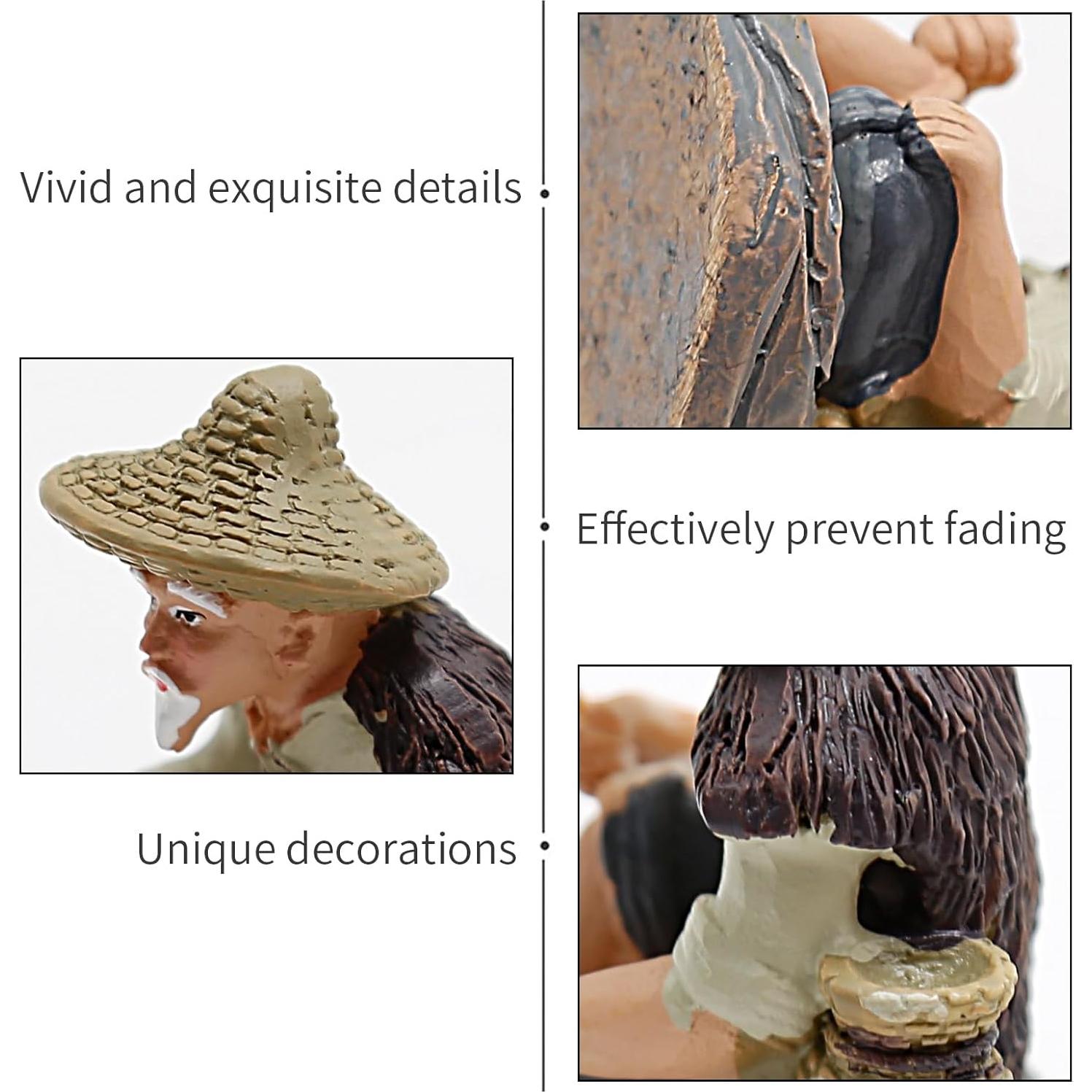 4 Piezas Miniaturas de Pescador Saihisday para Acuario