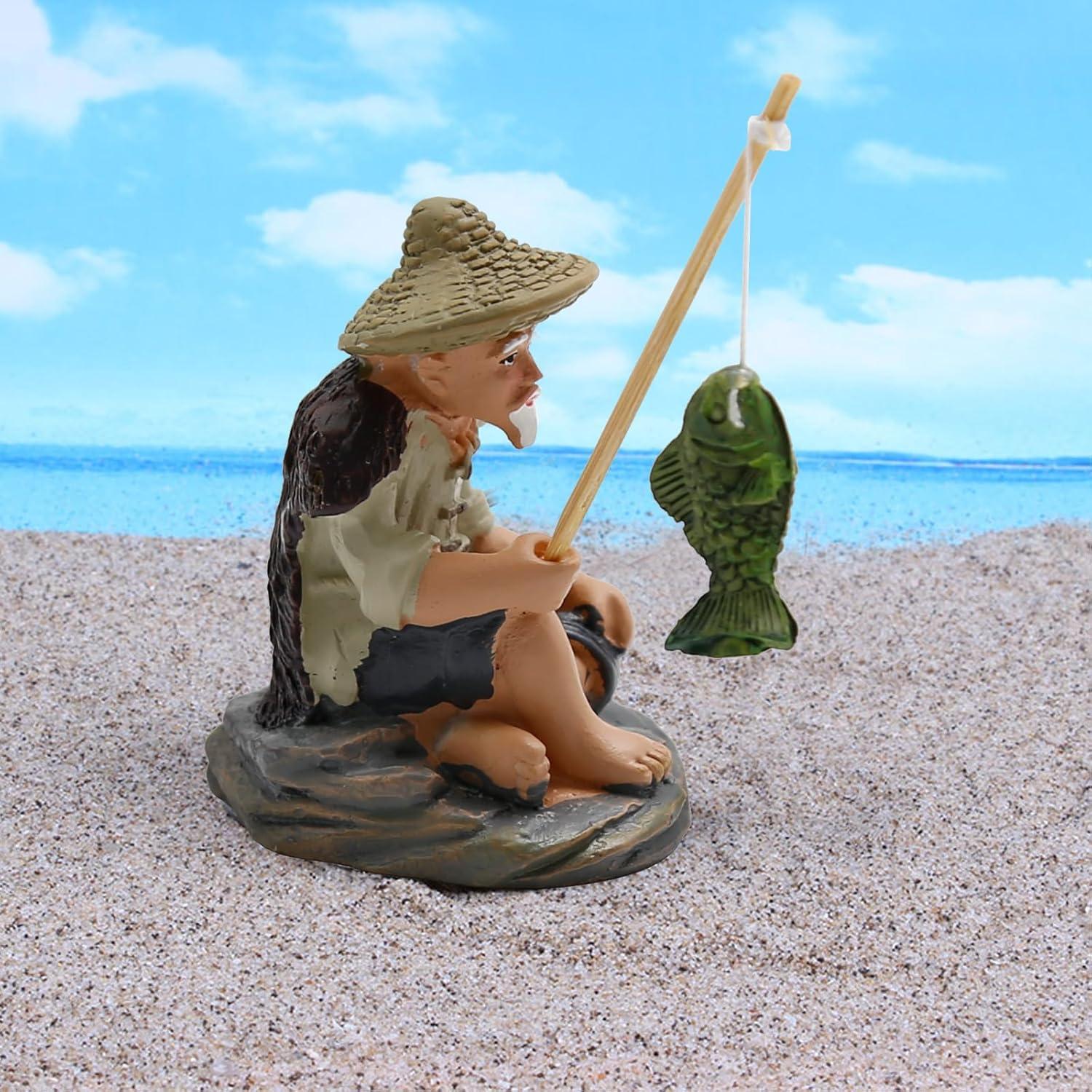 4 Piezas Miniaturas de Pescador Saihisday para Acuario