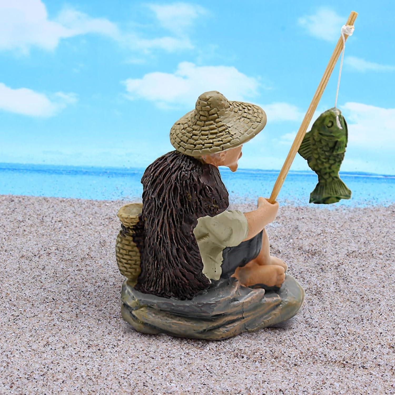 4 Piezas Miniaturas de Pescador Saihisday para Acuario