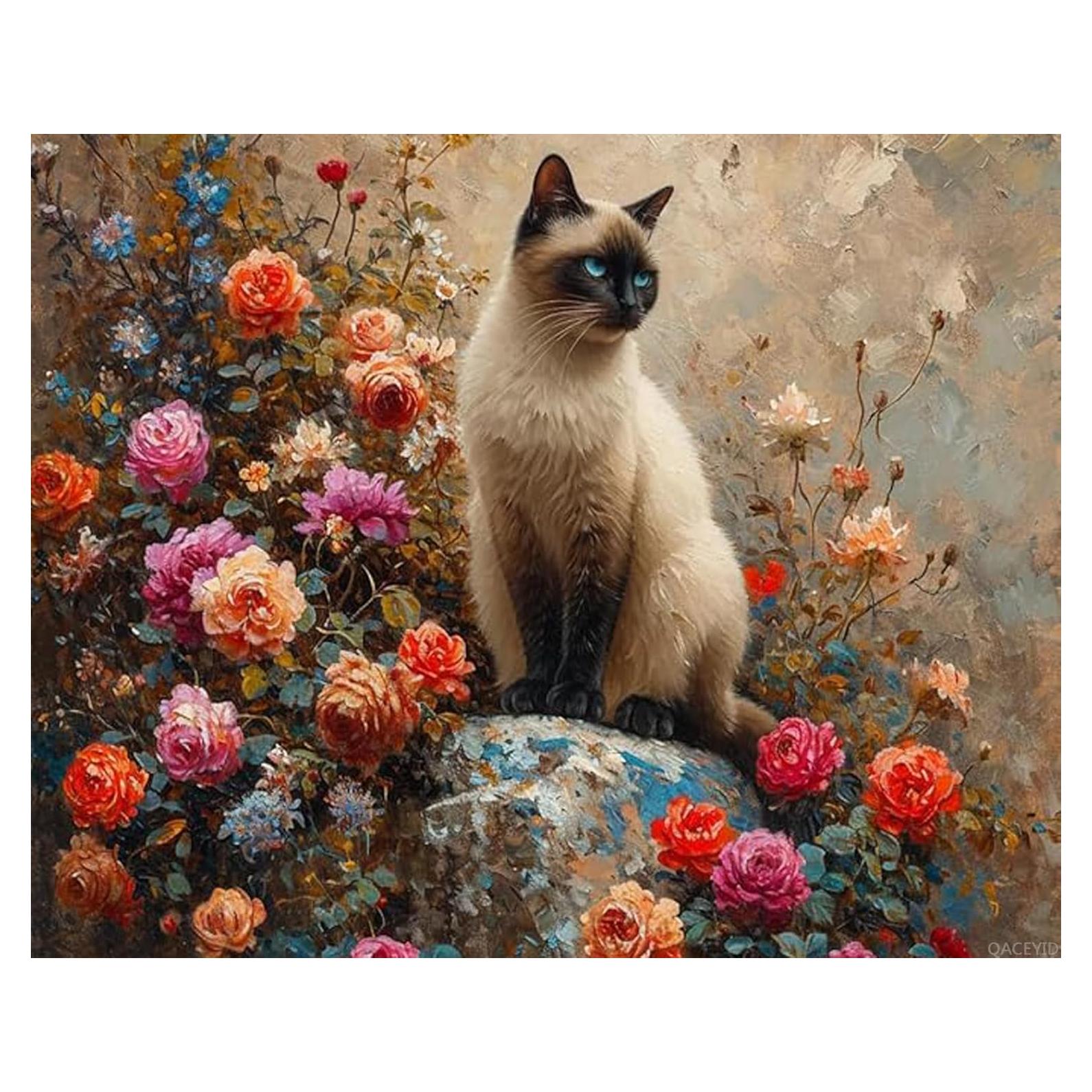 Kit de Pintura por Números QACEYID Gato Siamés 40.64x50.8 cm