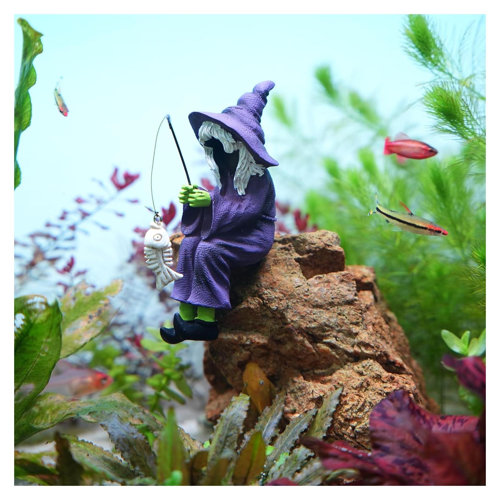 Estatua de Bruja de Pesca - Decoración de Resina para Acuario