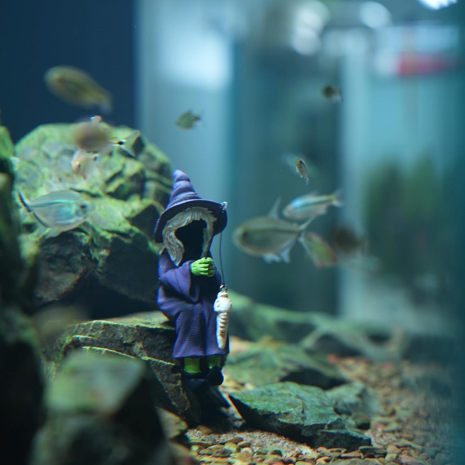 Estatua de Bruja de Pesca - Decoración de Resina para Acuario