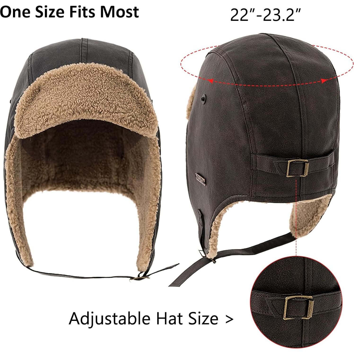 Gorro de piloto vintage Peicees con gafas desmontables marrón