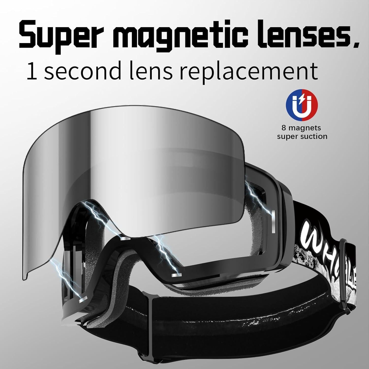 Gafas de Esquí Whale Unisex UV400 Lentes Reemplazables Plata