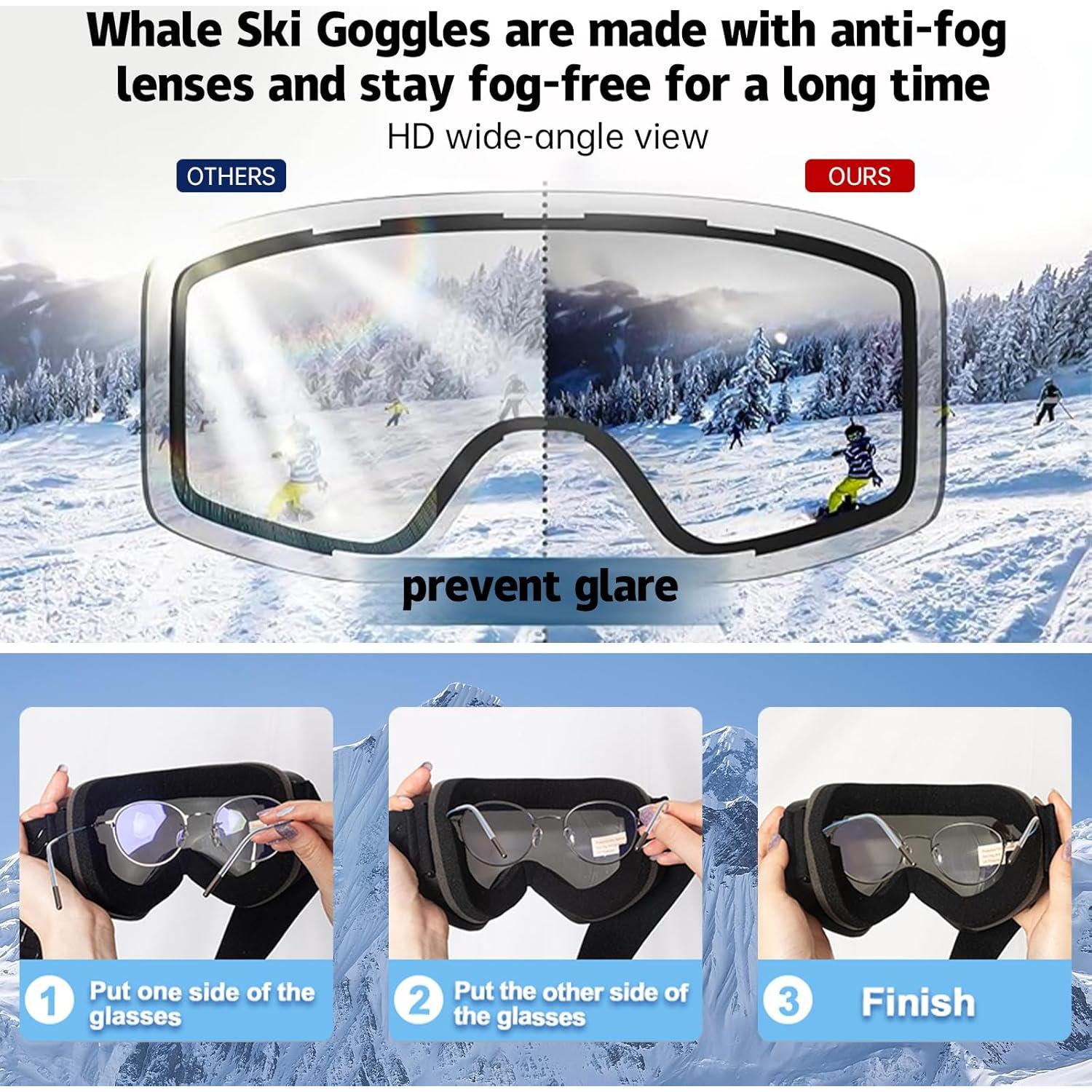 Gafas de Esquí Whale Unisex UV400 Lentes Reemplazables Plata