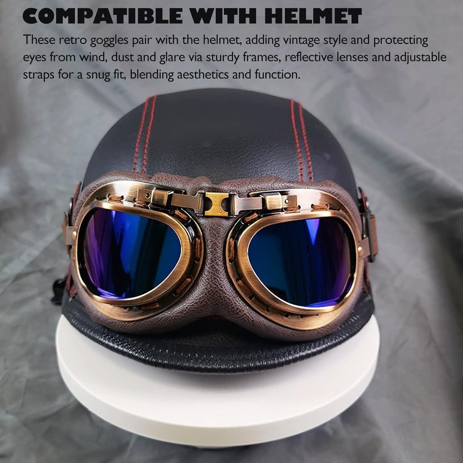 Gafas de casco vintage Peicees para motocicleta y bicicleta