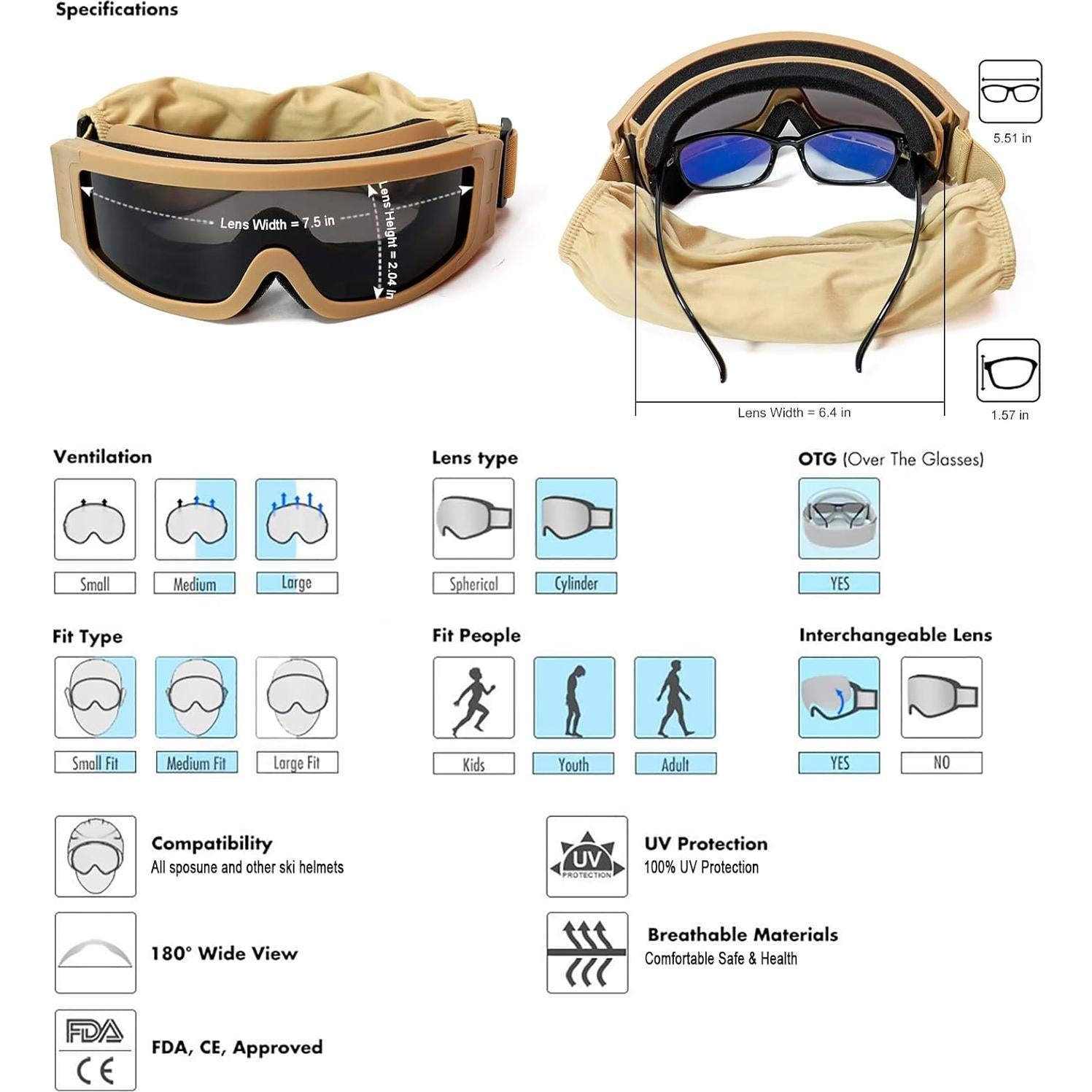 Gafas Tácticas SPOSUNE con 3 Lentes Intercambiables UV400