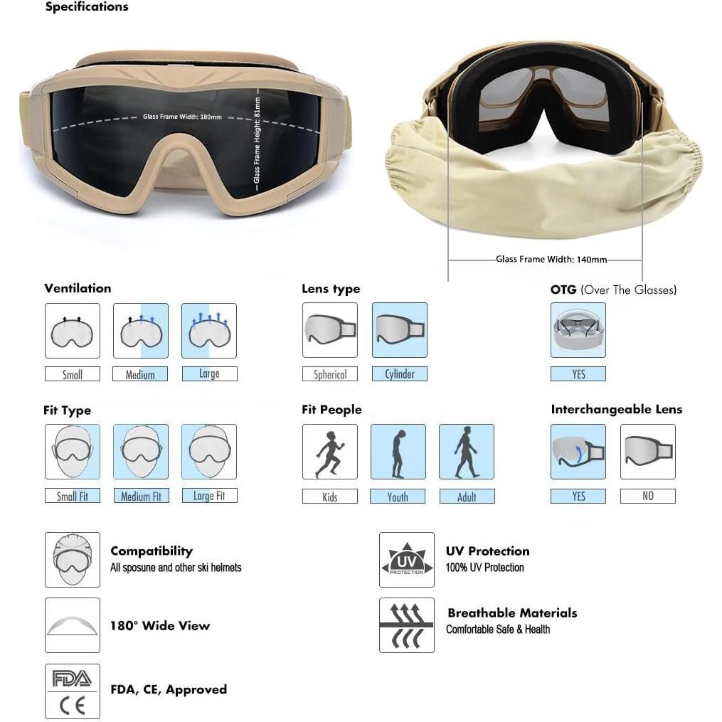 Gafas Tácticas SPOSUNE con 3 Lentes Intercambiables UV400