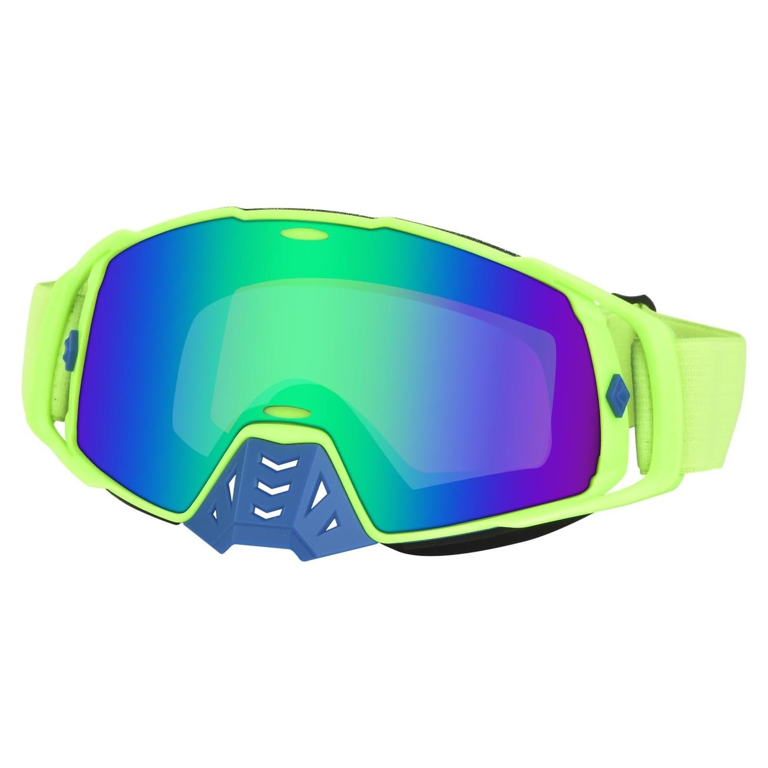 Gafas de Motocross UV Protección - Marco Verde Lente Azul