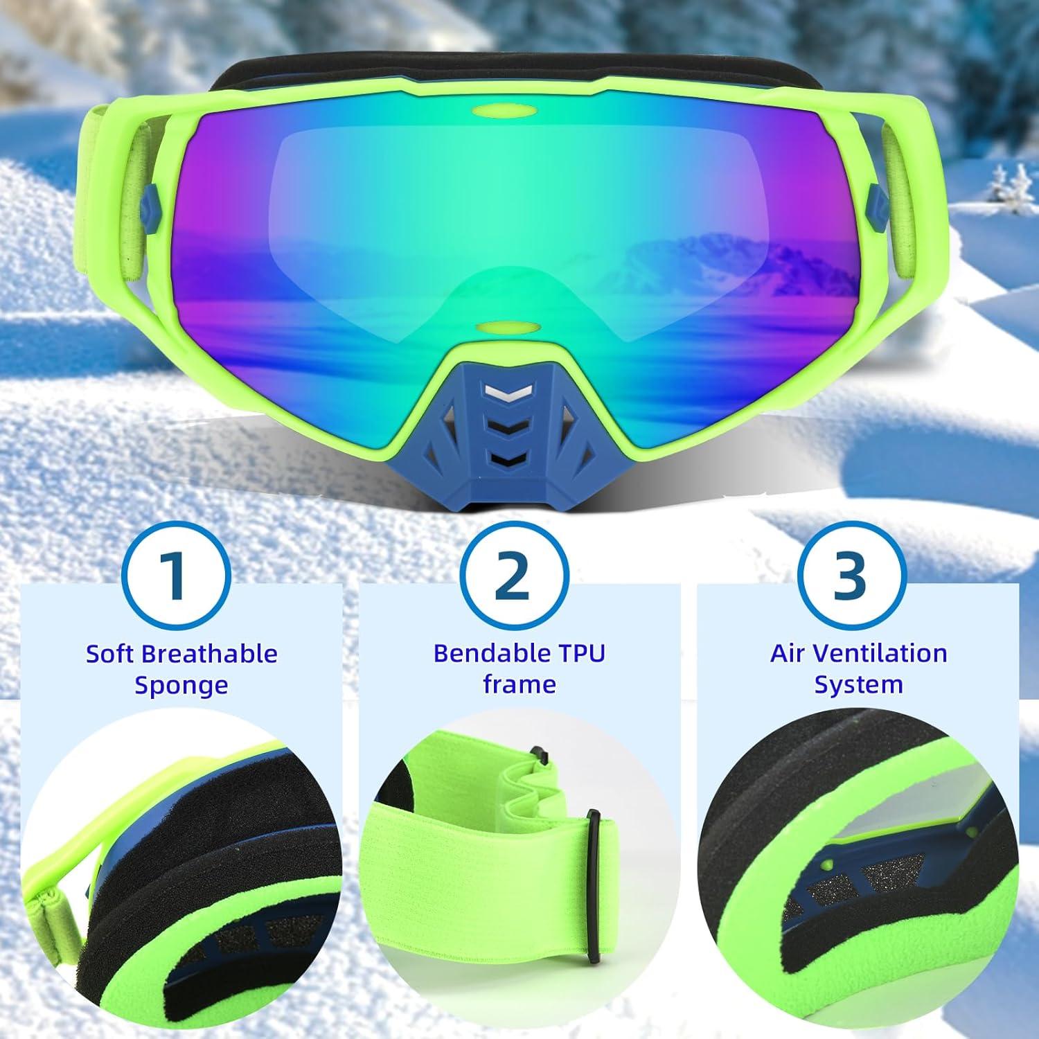 Gafas de Motocross UV Protección - Marco Verde Lente Azul