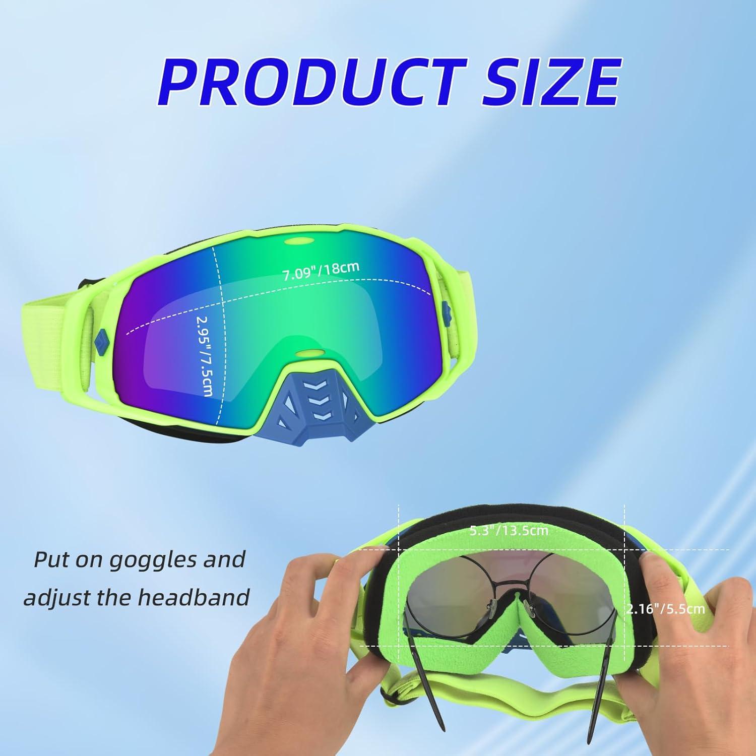 Gafas de Motocross UV Protección - Marco Verde Lente Azul