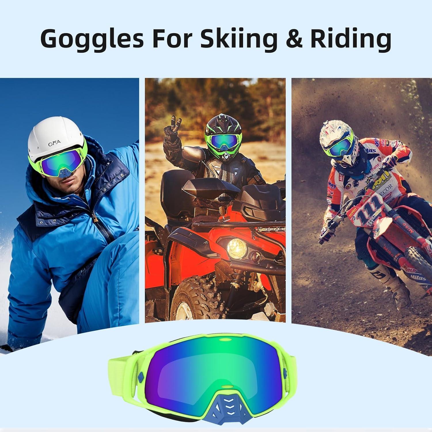 Gafas de Motocross UV Protección - Marco Verde Lente Azul